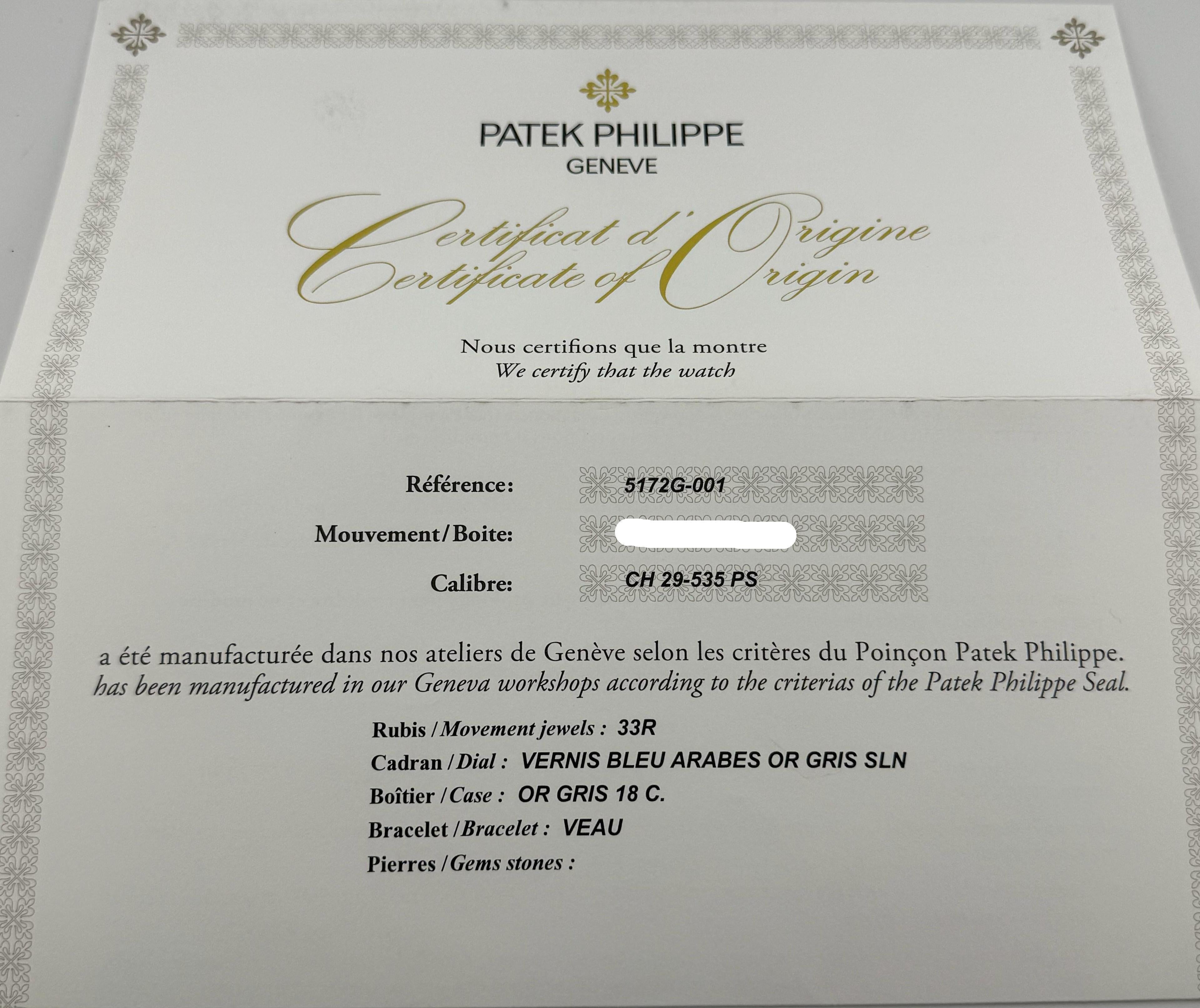 Patek Philippe 2021 Complications 5172g-001 Reloj de oro blanco con juego completo en venta 6