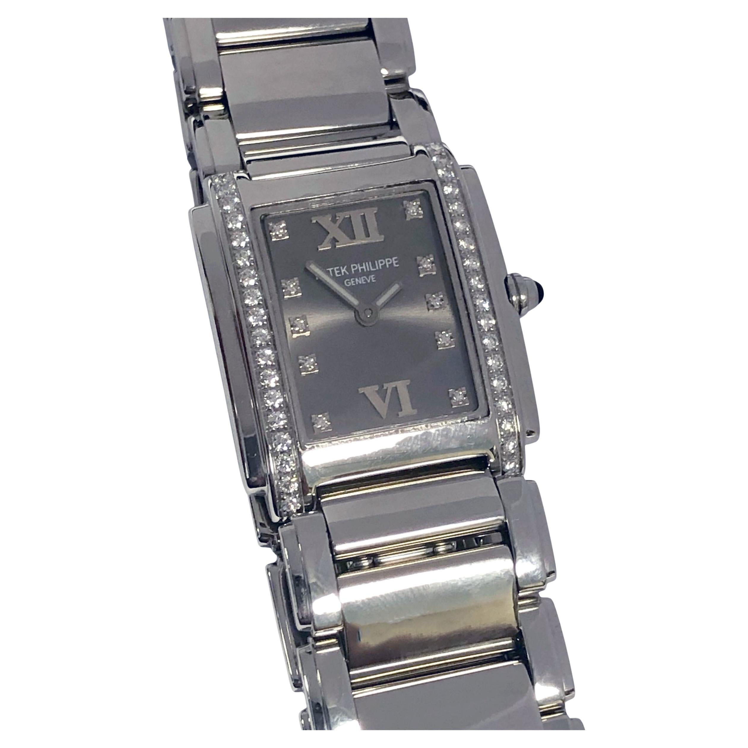Orologio da polso Patek Philippe "24" da donna in acciaio e diamanti al quarzo in vendita