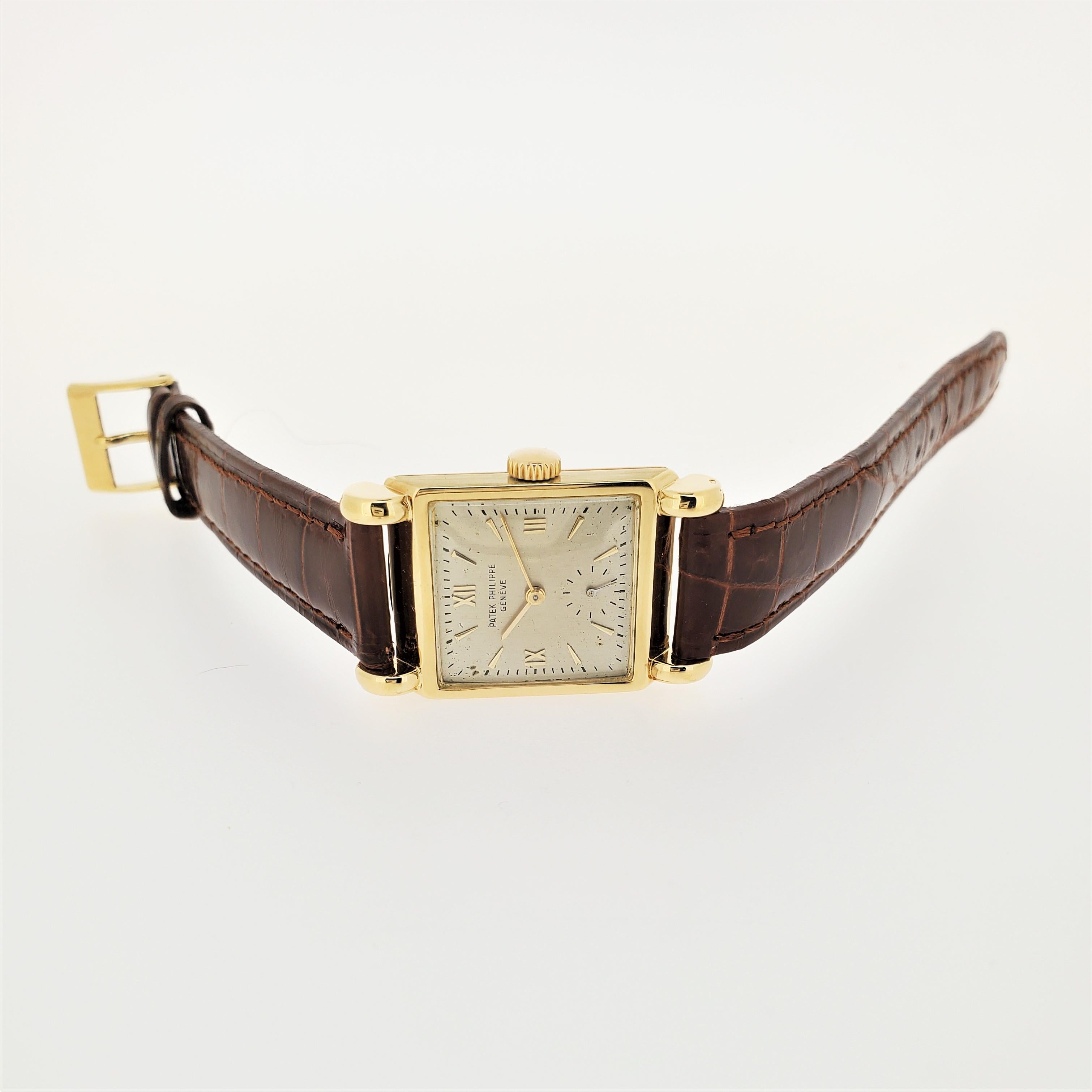 Art Deco Patek Philippe 2435J Vintage Rectangular Watch, Unusual Large Lugs, Circa 1948 For Sale