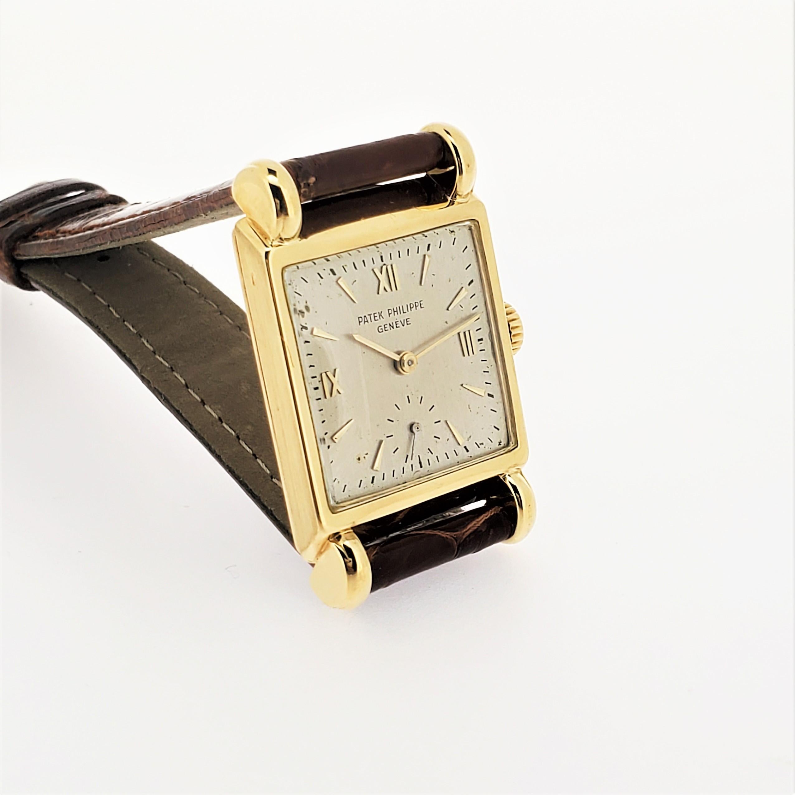 Women's or Men's Patek Philippe 2435J Vintage Rectangular Watch, Unusual Large Lugs, Circa 1948 For Sale