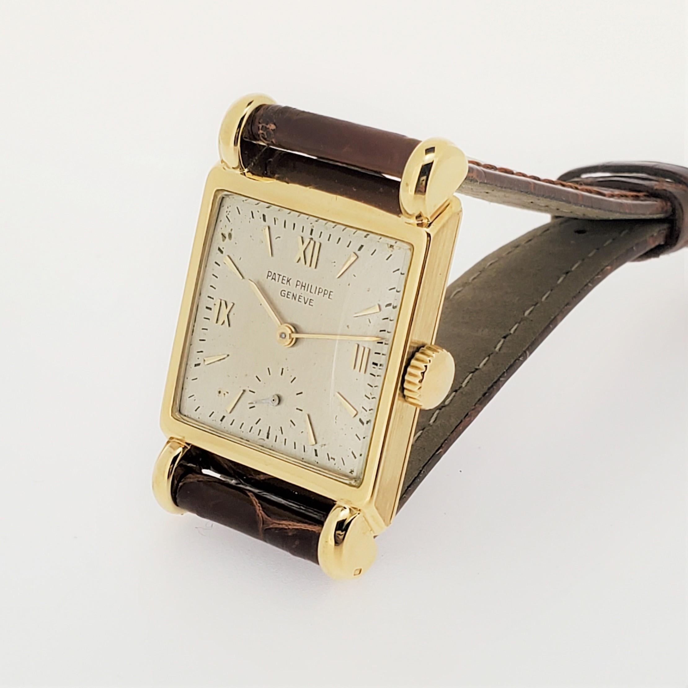 Patek Philippe 2435J Vintage Rectangular Watch, Unusual Large Lugs, Circa 1948 For Sale 1