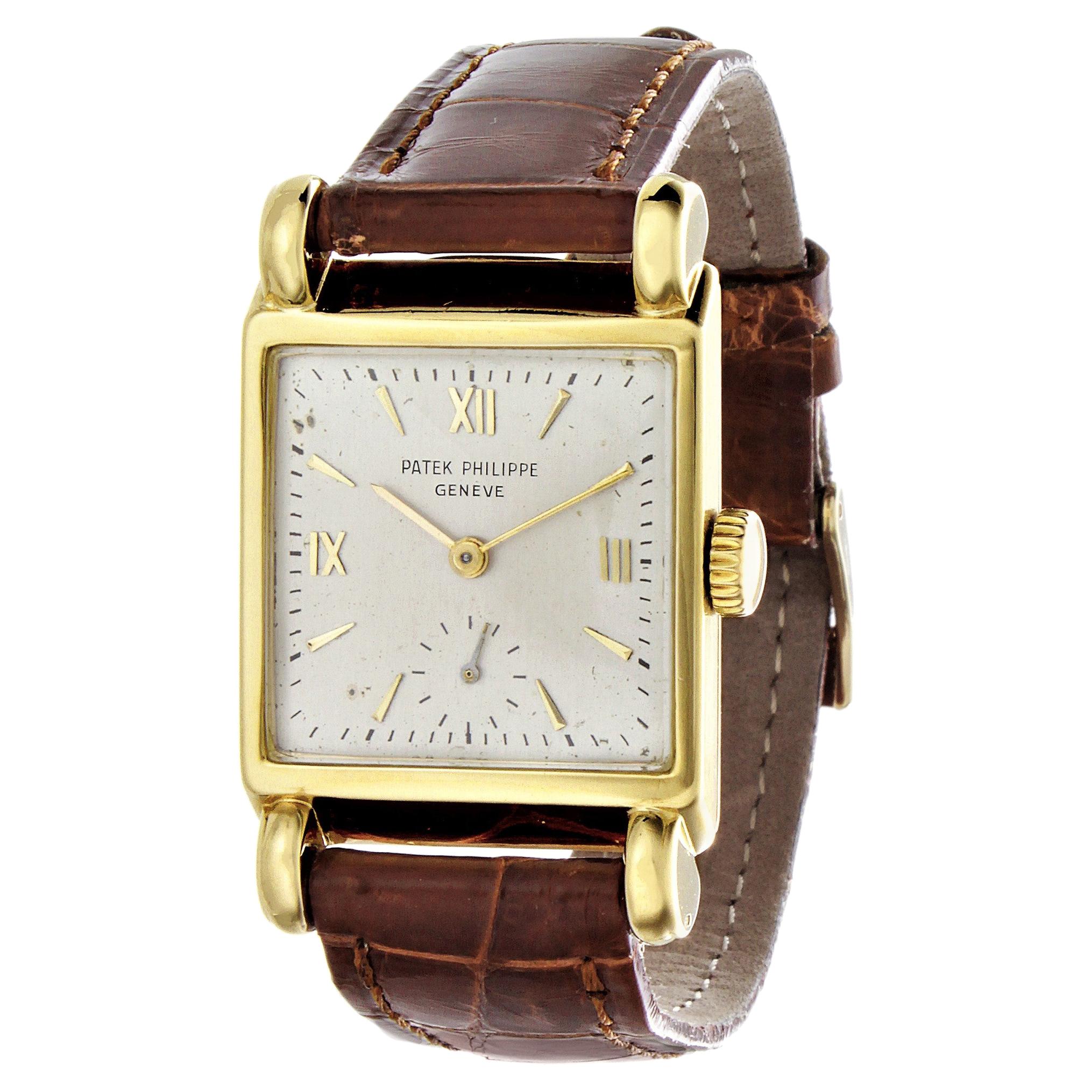 Patek Philippe 2435J Vintage Rectangular Watch, Unusual Large Lugs, Circa 1948 For Sale