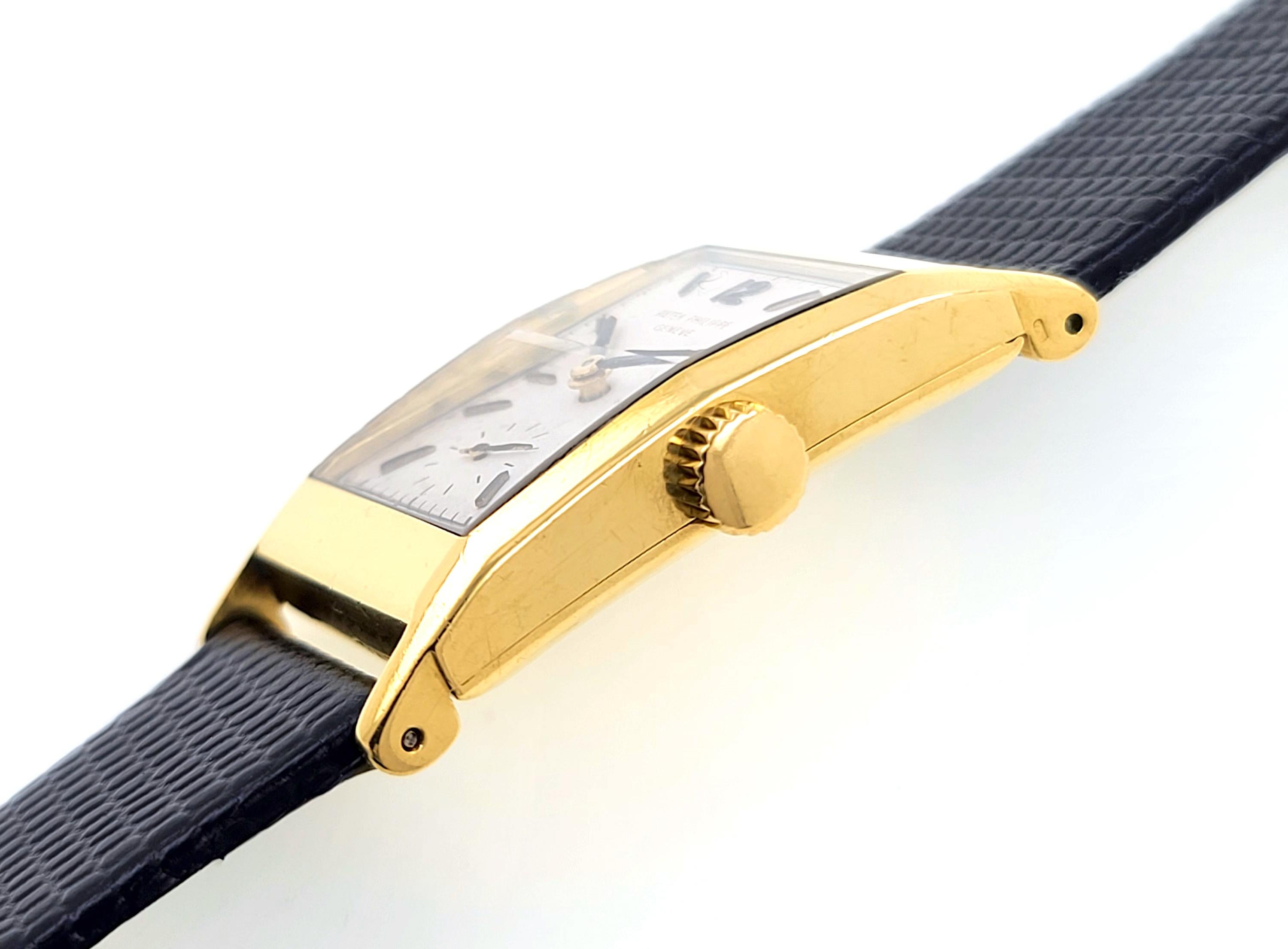 Patek Philippe 2461 Tegola 18k Solid Gold Tank Tegolino Ciraca 1955 In Excellent Condition For Sale In PARIS, FR
