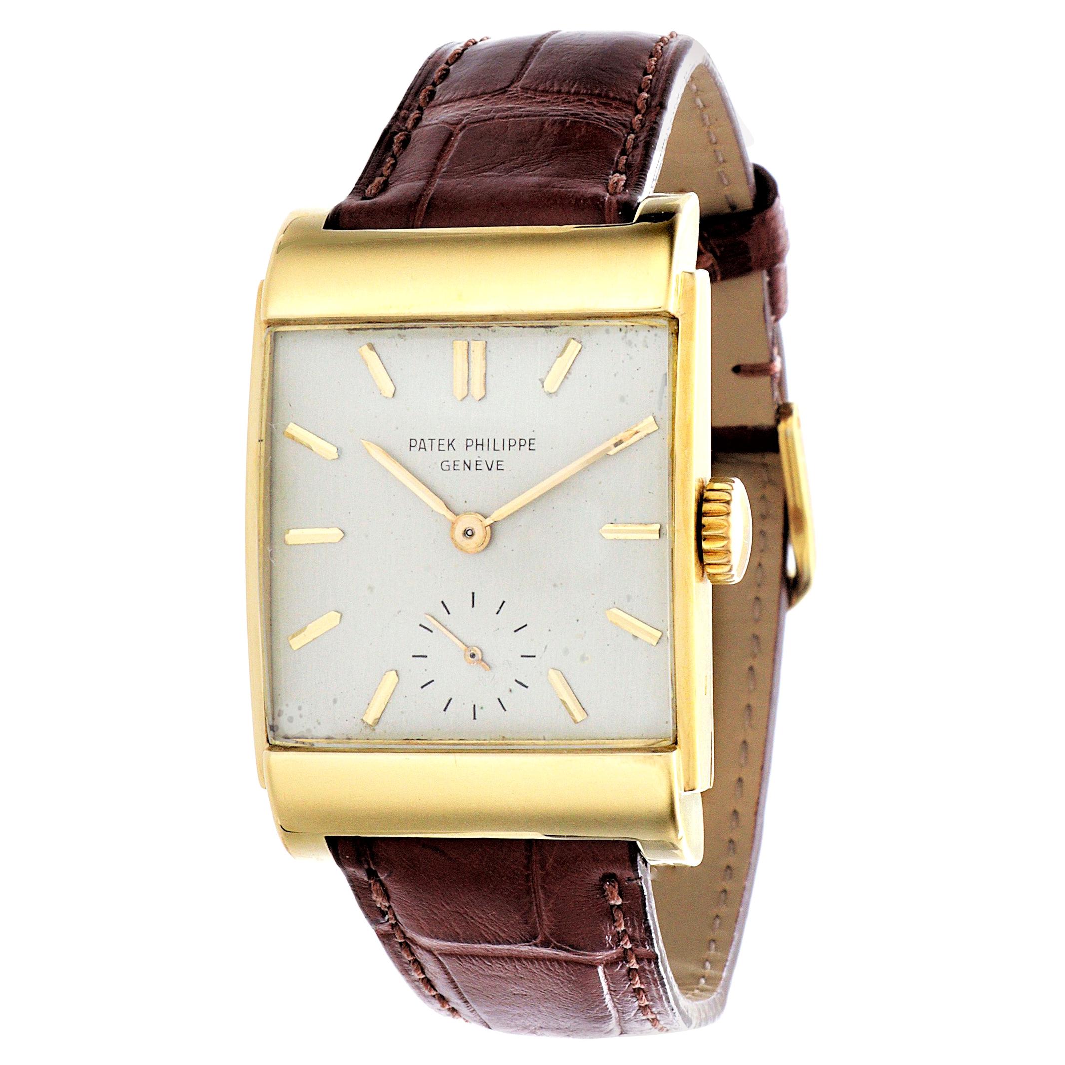 Patek Philippe 2479J Curved Domed Rectangular Watch with Stepped Case Circa 1950 For Sale