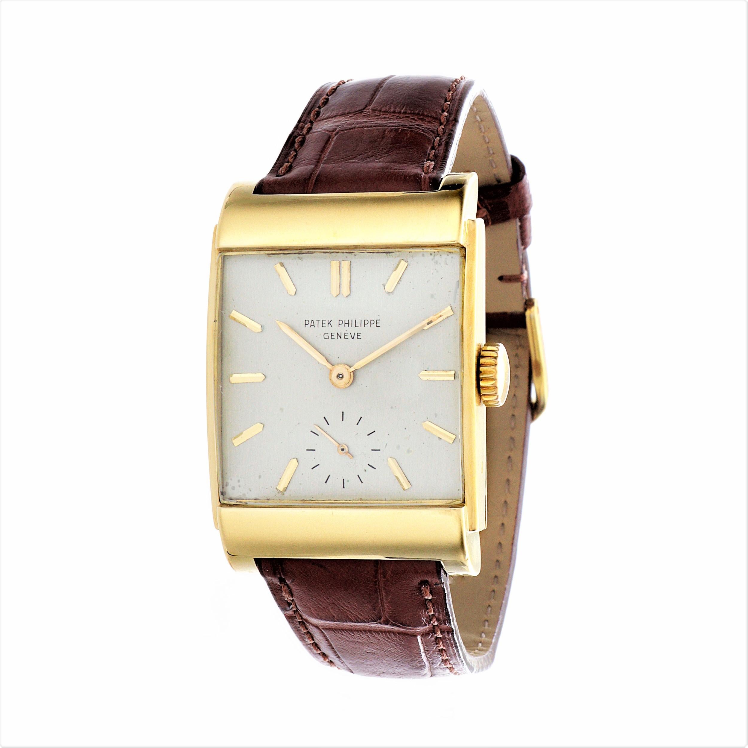 Patek Philippe 2479J Curved Domed Rectangular Watch with Stepped Case Circa 1950 For Sale 4
