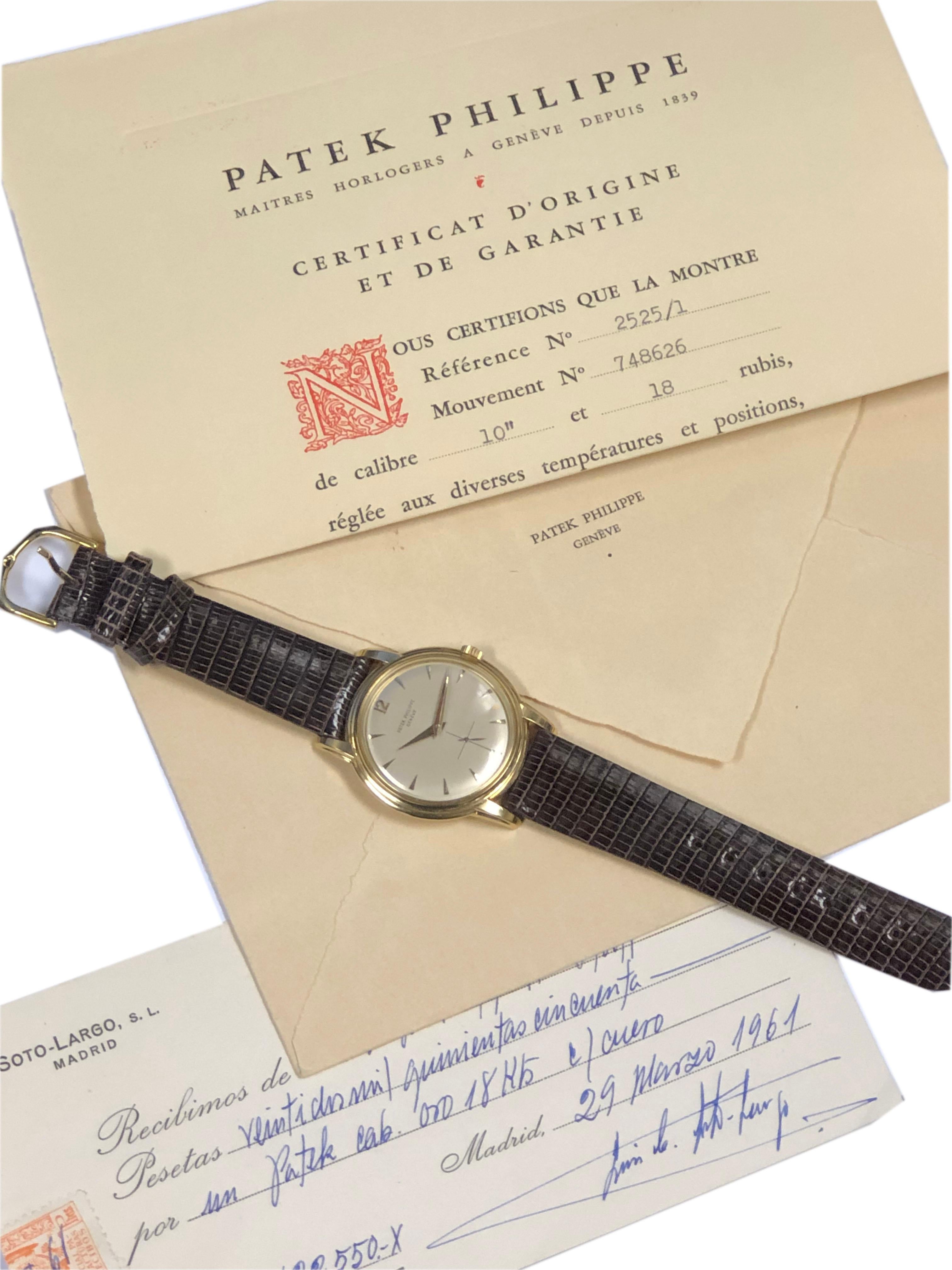 Patek Philippe 2525/1 Yellow Gold Waterproof Calatrava Wrist Watch For Sale 2