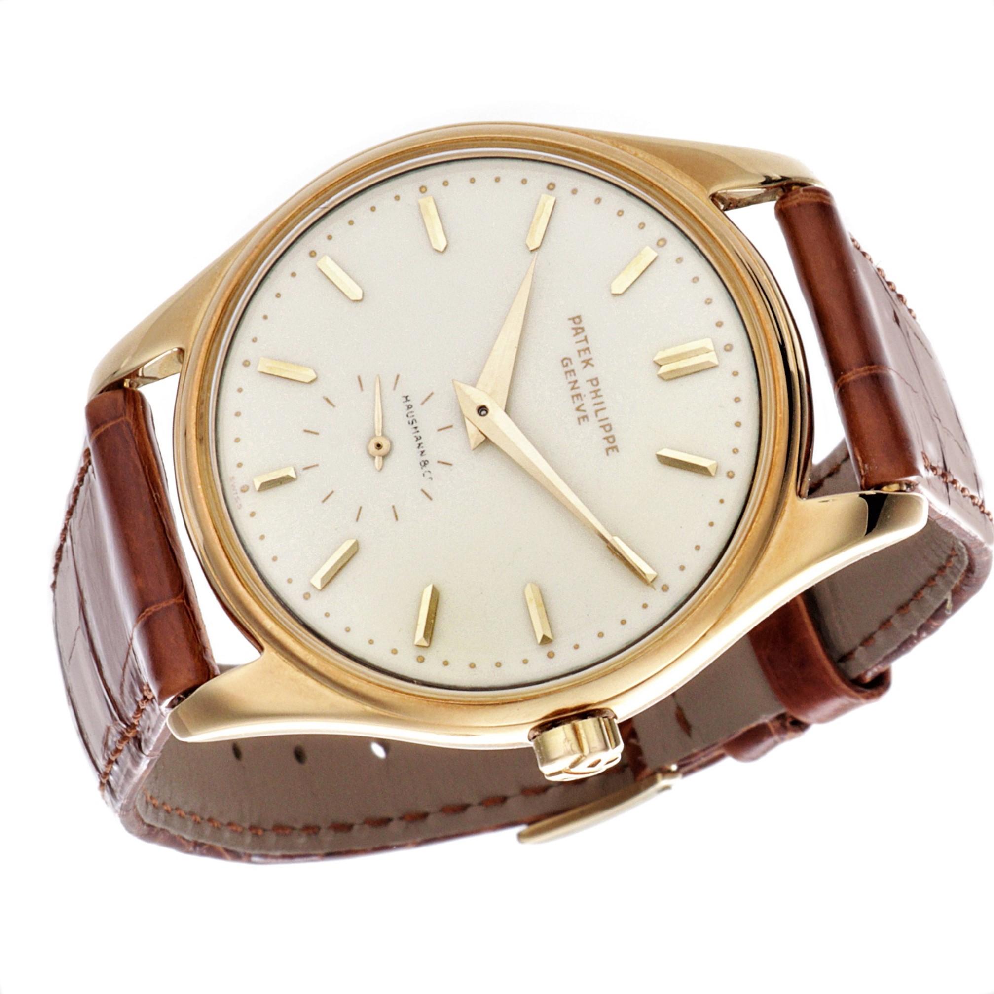 Introduction:
This Patek Philippe 2526J watch is considered to be the ultimate Vintage Patek Calatrava watch.  It has an Original Porcelain enamel dial signed with Hausmann, screw down back, water resistant case and 12