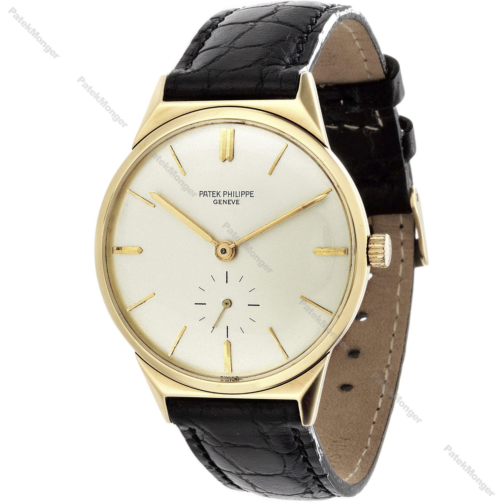 Introduction:
This Patek Philippe 2568J Calatrava watch has faceted lugs and a 33 mm case.  The watch is made in 18K Yellow Gold with a 10
