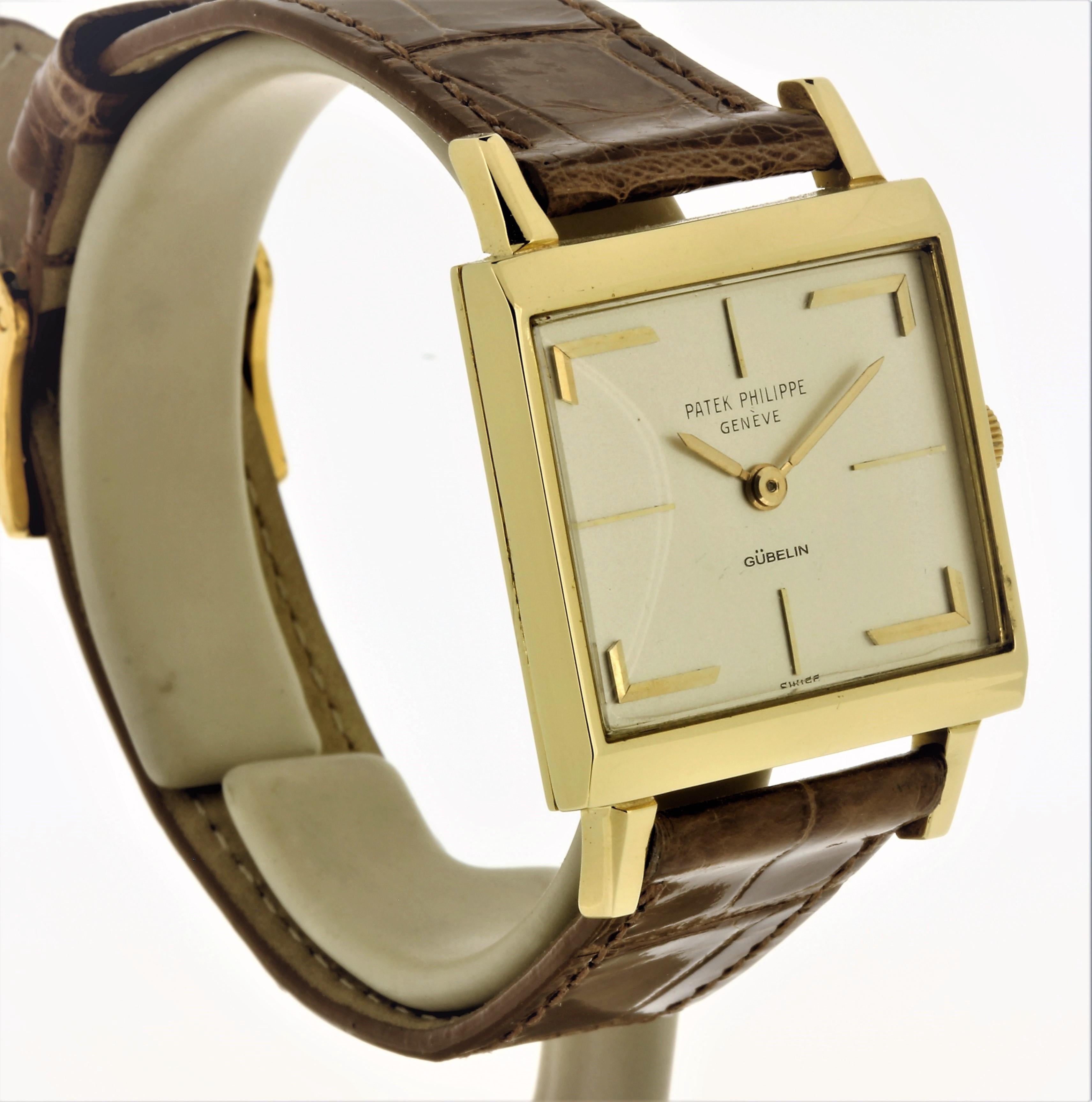 Women's or Men's Patek Philippe 3406J Vintage Square Watch with Hermes Style Dial, circa 1964