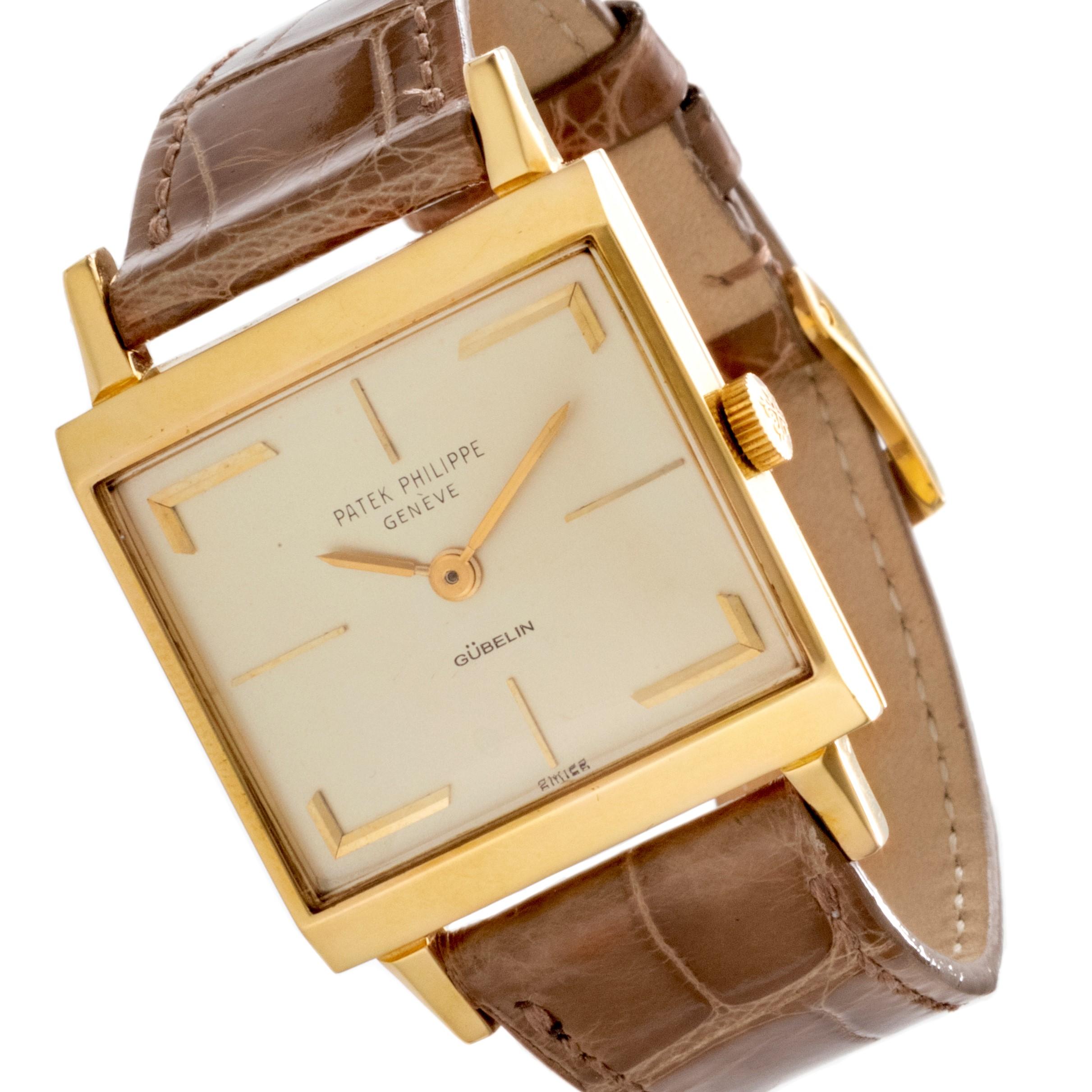 Modern Patek Philippe 3406J Vintage Square Watch with Hermes Style Dial, circa 1964