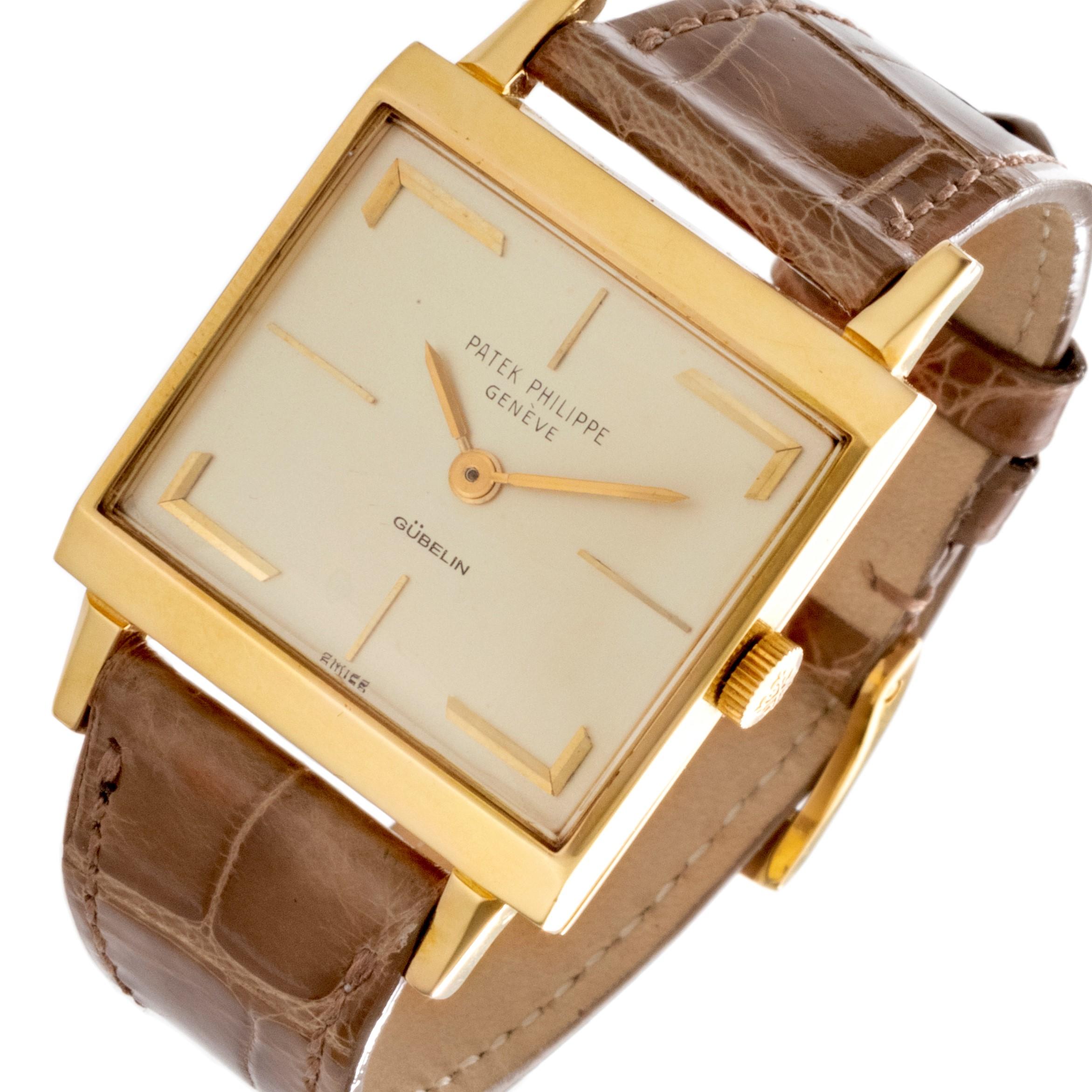 Patek Philippe 3406J Vintage Square Watch with Hermes Style Dial, circa 1964 In Excellent Condition In Santa Monica, CA