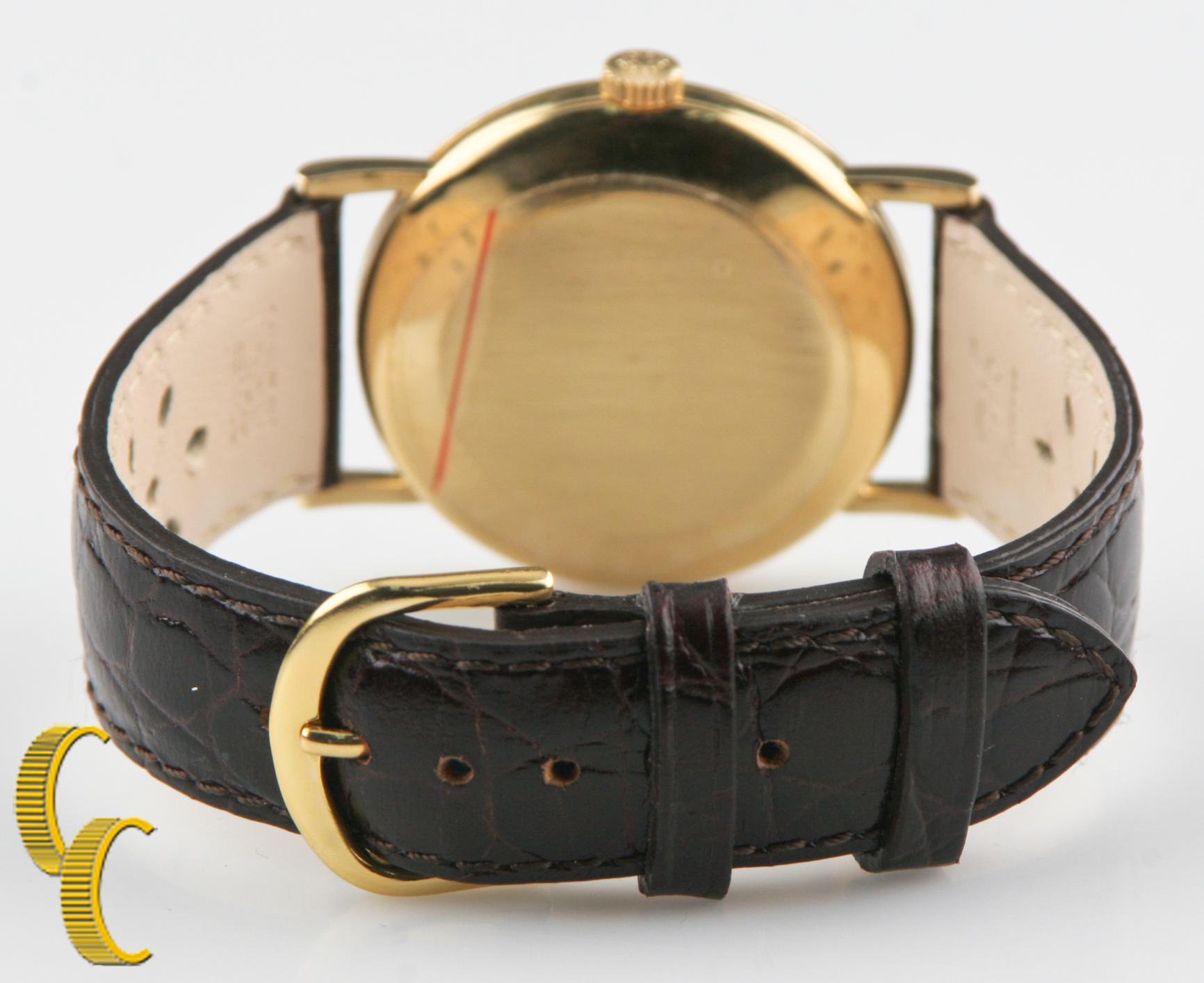 Patek Philippe #3410 18 Karat Gold Hand-Winding Watch with Black Leather Strap In Good Condition In Sherman Oaks, CA