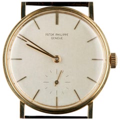 Patek Philippe #3410 18 Karat Gold Hand-Winding Watch with Black Leather Strap