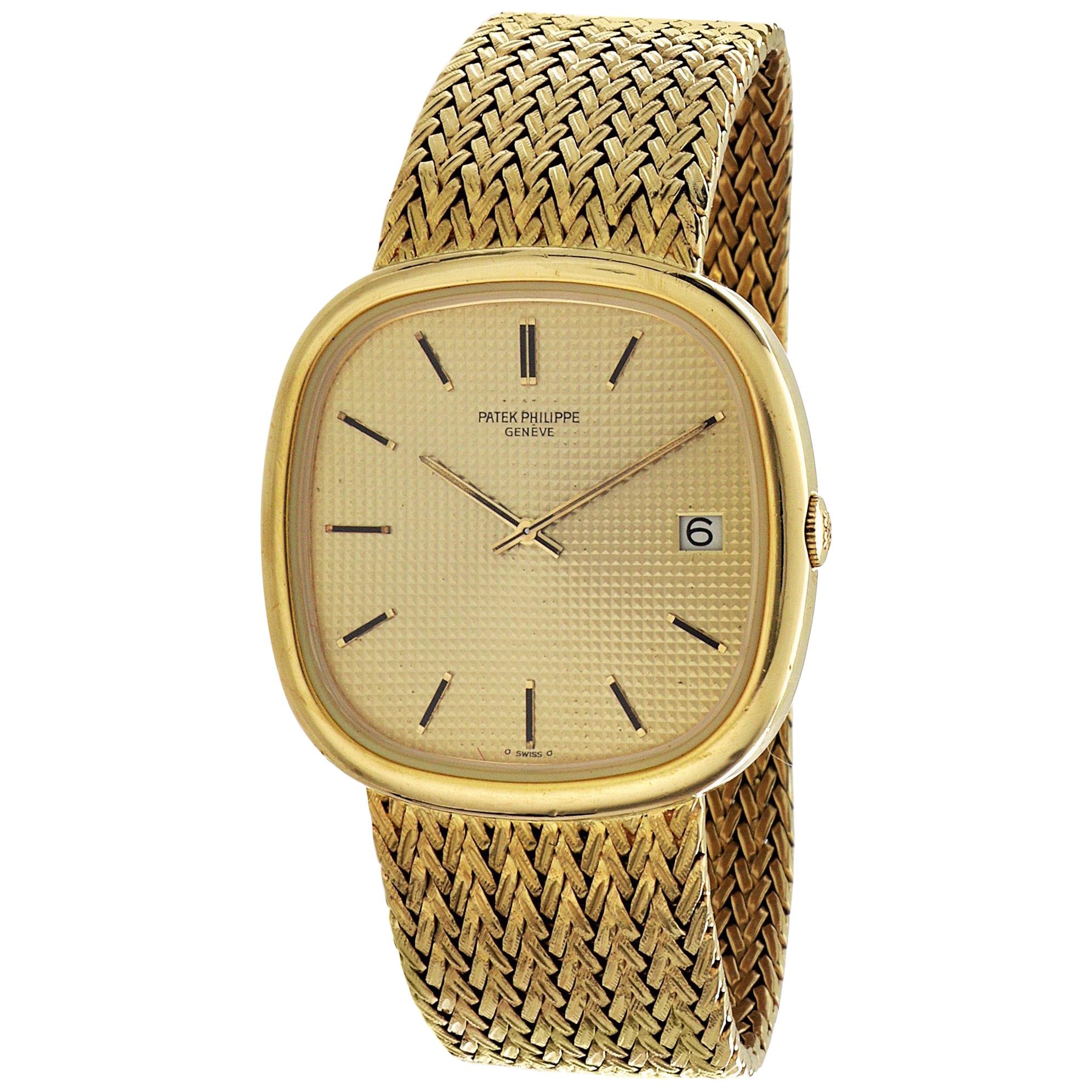 Patek Philippe 3604/2 Cushion Shape Automatic Gold Bracelet Watch, 1977