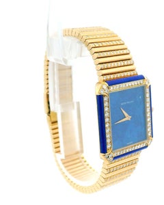 Patek Philippe 3727/3 Lapis Diamond Case Pave Bracelet Watch W/Archive