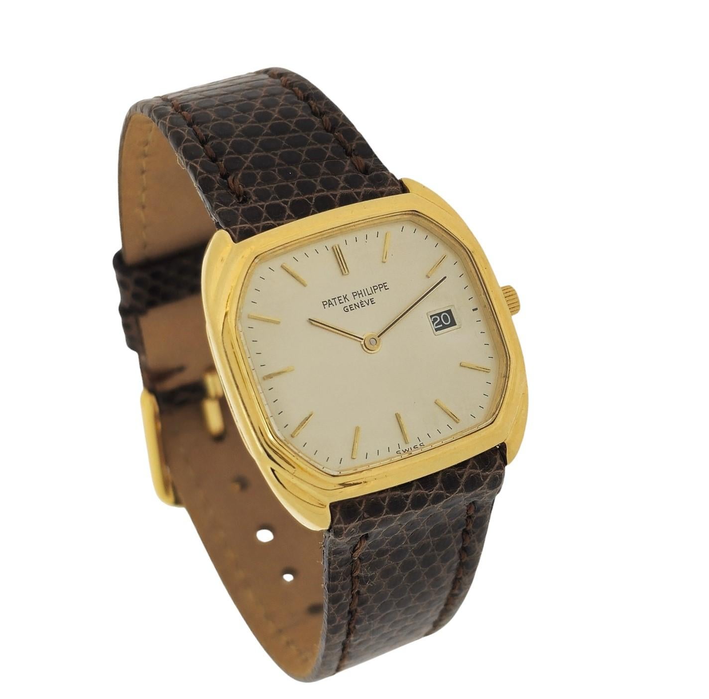 Art Deco Patek Philippe 3761J Vintage Mid size Unisex Quartz Cushion watch Circa 1980's For Sale