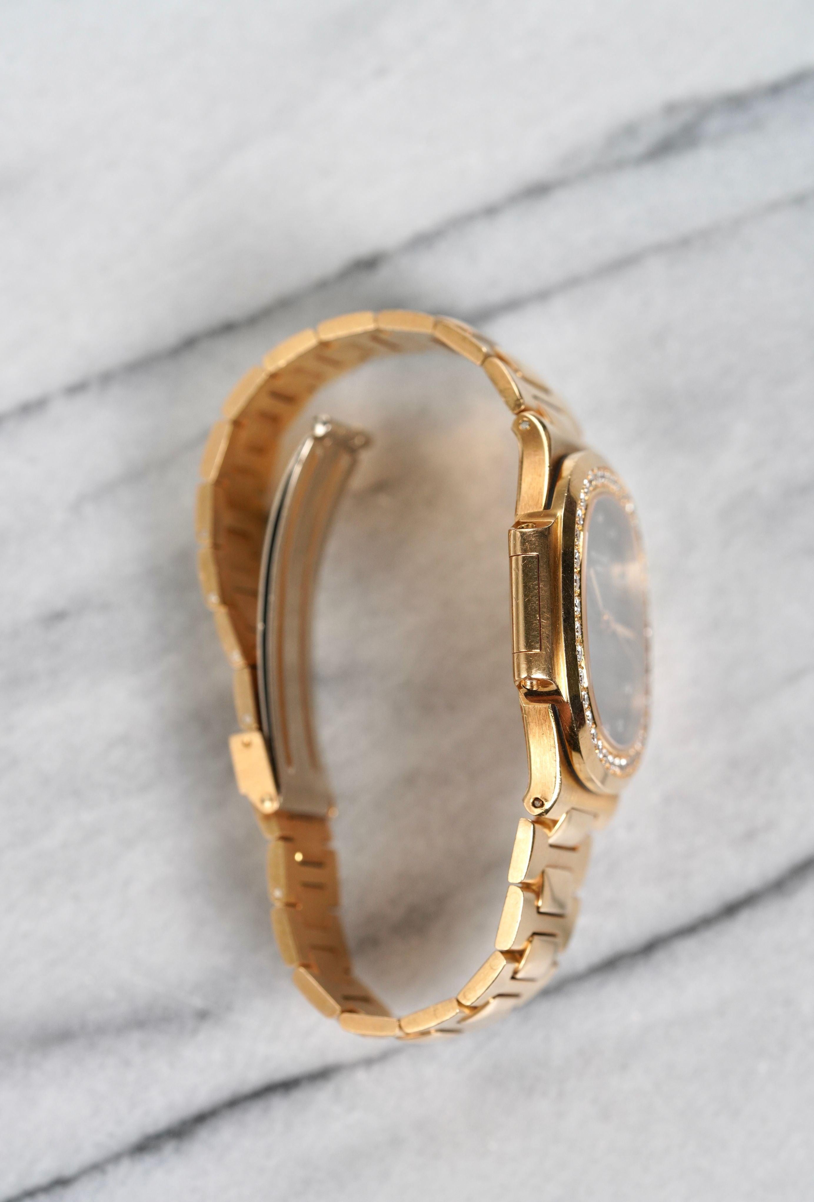 Patek Philippe 3800J Blue Diamond Dial Watch in 18K Yellow Gold, 1990s In Good Condition For Sale In New York, NY