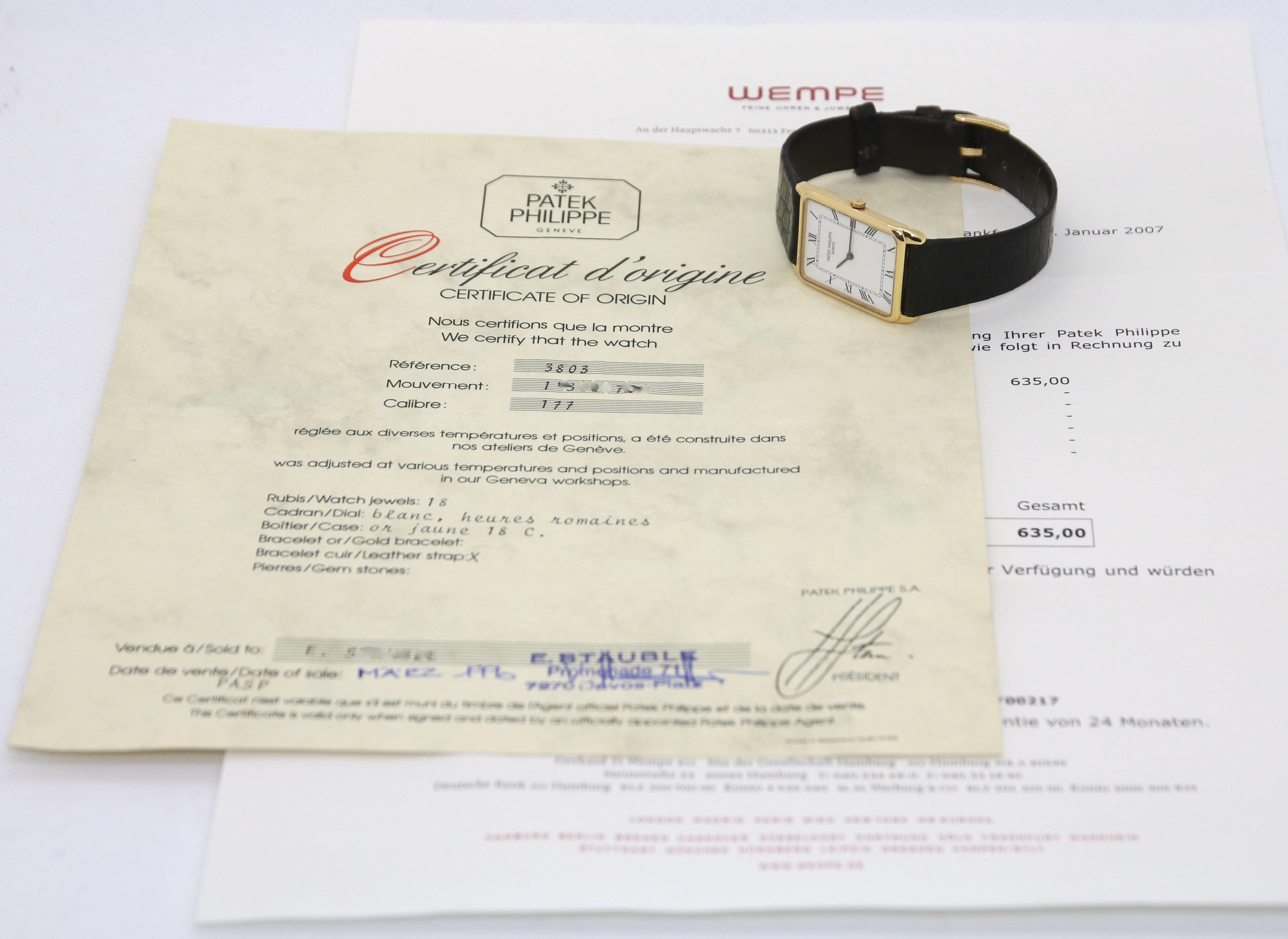 Patek Philippe 3803 Gondolo Rectangular Thin Wristwatch 18K Gold + Certificate 1