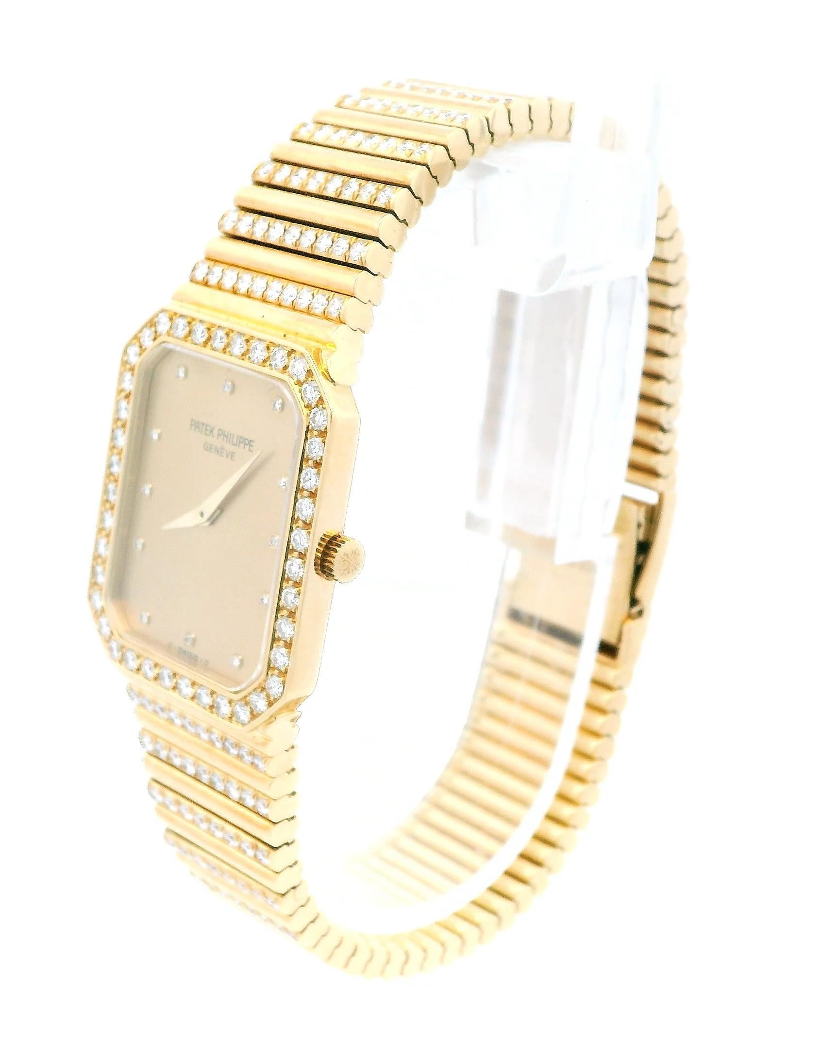 Taglio rotondo Orologio da uomo Patek Philippe 3814/1 Manuale in oro giallo 18 carati e diamanti di fabbrica in vendita