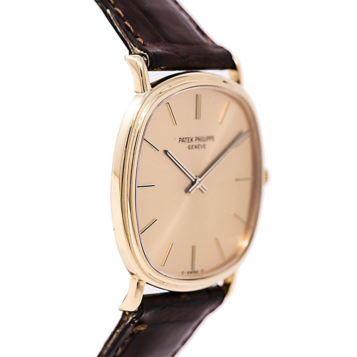 Patek Philippe 3862 Automatic Mens 18K Yellow Gold Watch Leather Band 32mm