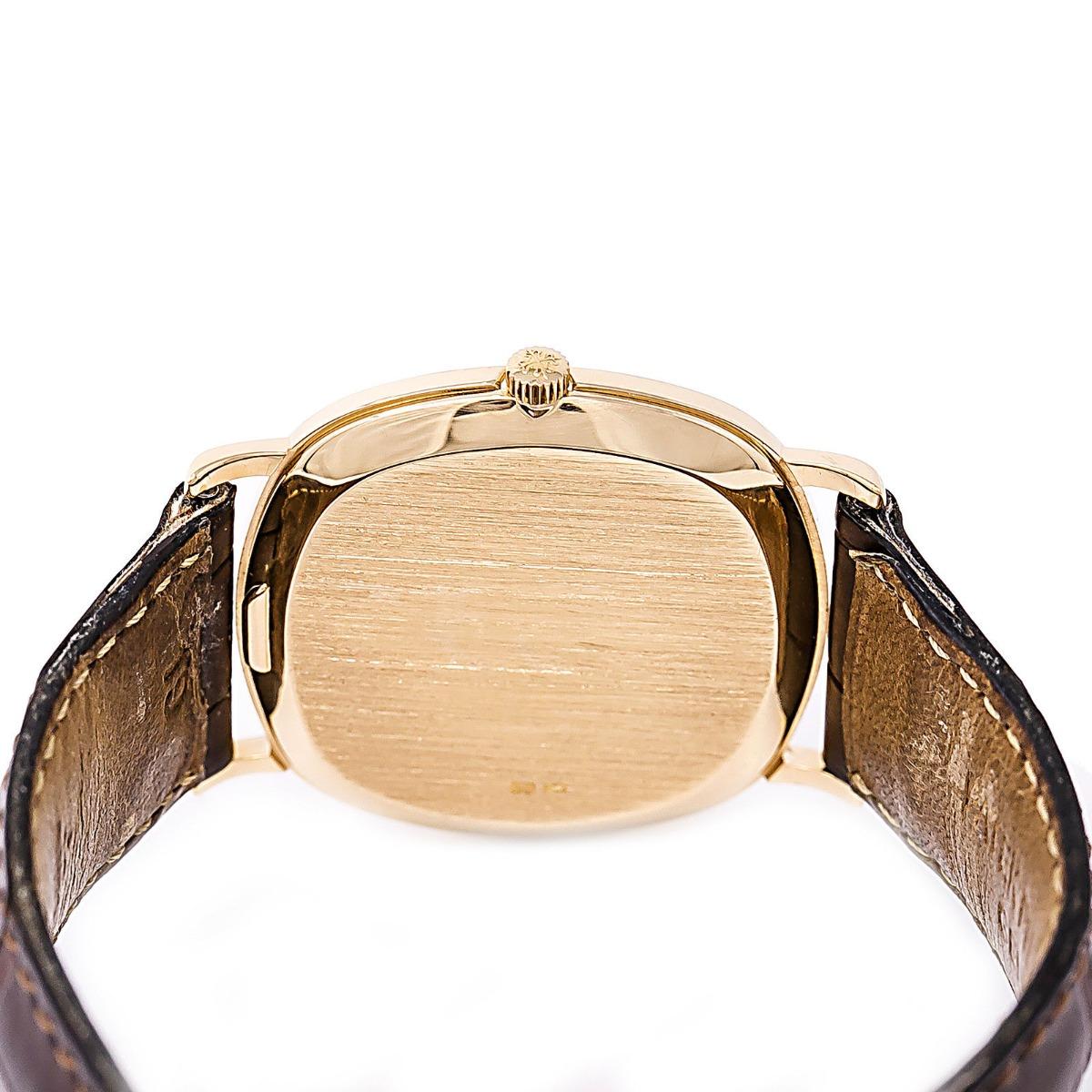 Contemporary Patek Philippe 3862 Automatic Mens 18K Yellow Gold Watch Leather Band For Sale