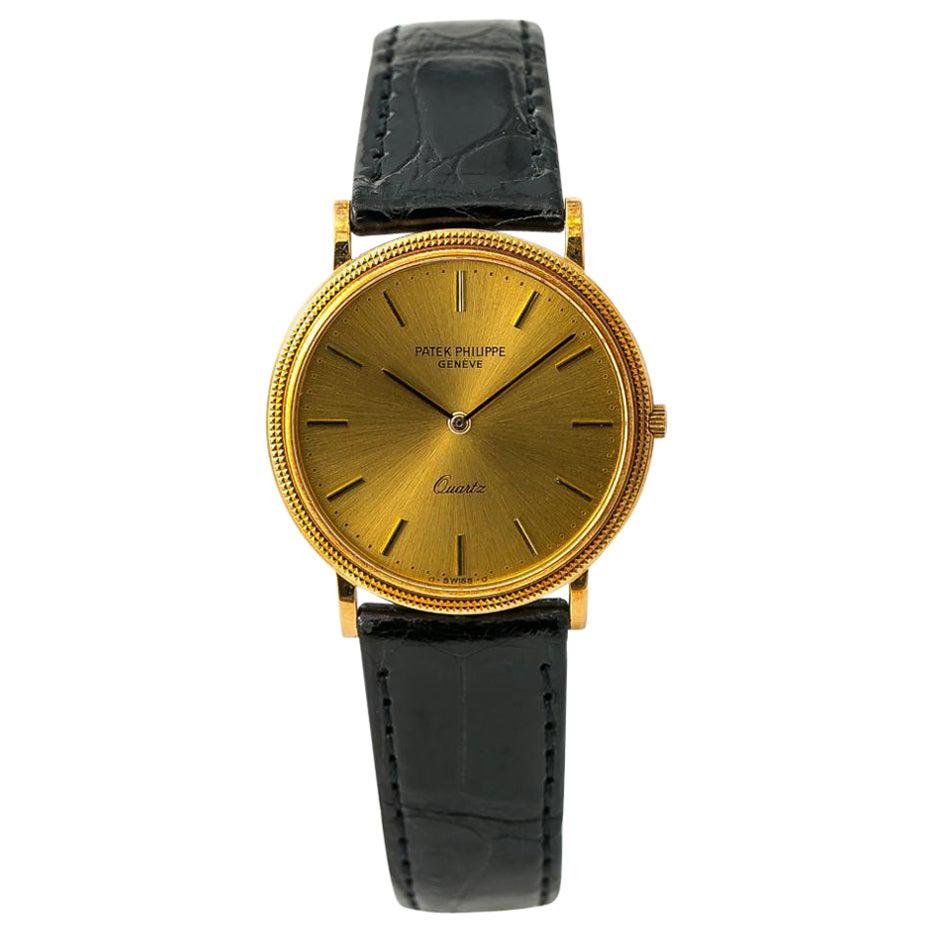 Patek Philippe 3862 Automatic Mens 18K Yellow Gold Watch Leather Band For Sale