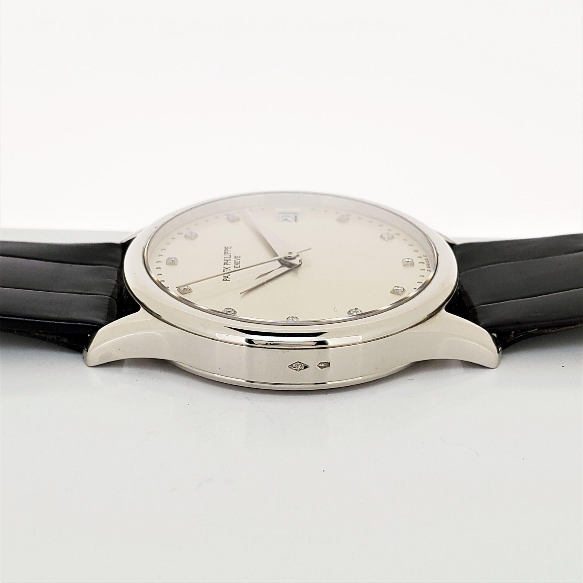 Modern Patek Philippe 3998P Automatic Calatrava Diamond Dial Watch Circa 1991 For Sale