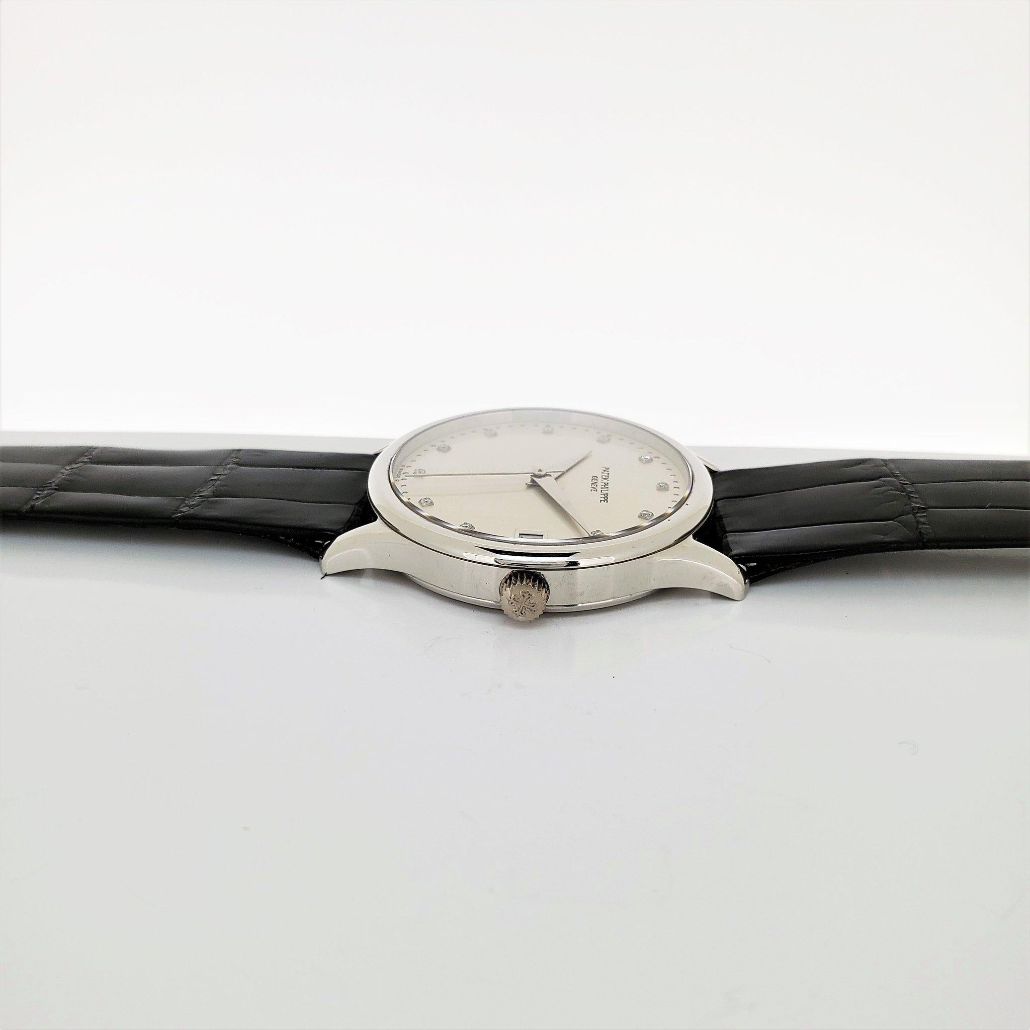 Patek Philippe 3998P Automatic Calatrava Diamond Dial Watch Circa 1991 In Excellent Condition For Sale In Santa Monica, CA