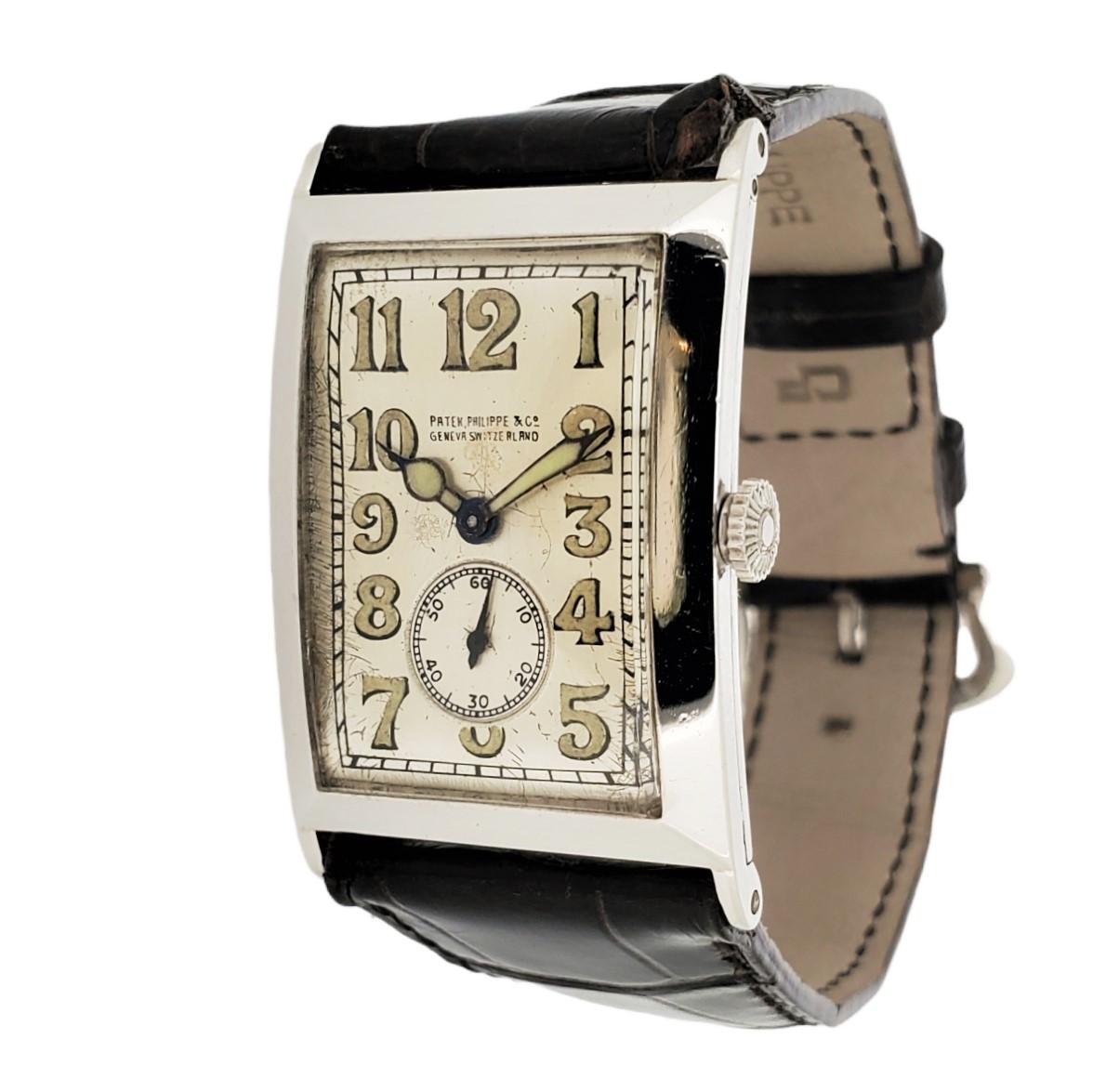 Patek Philippe „42“ Platin-Uhr mit gebogenem Scharnier im Art déco-Stil im Angebot 7