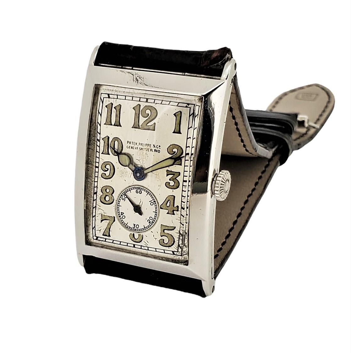 Patek Philippe „42“ Platin-Uhr mit gebogenem Scharnier im Art déco-Stil im Angebot 8