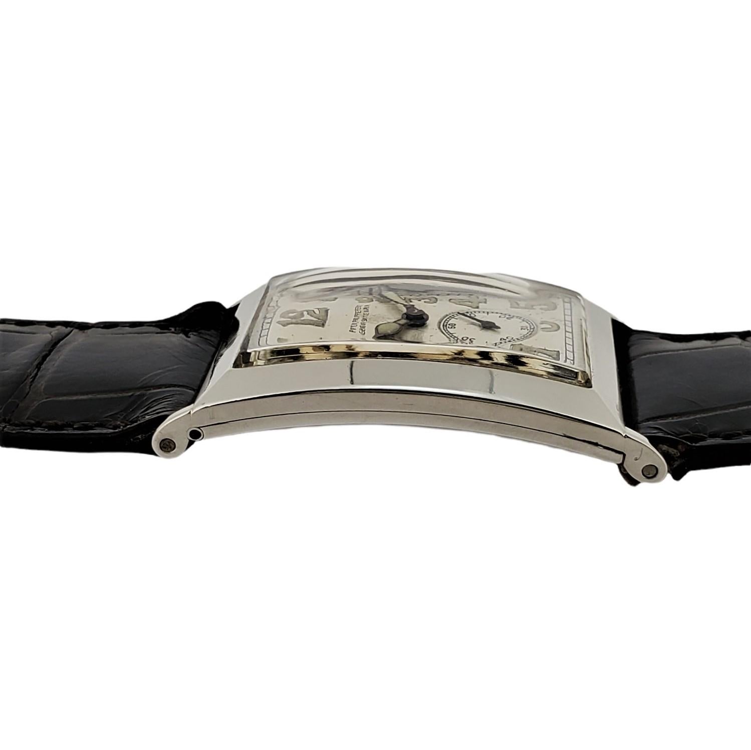 Patek Philippe „42“ Platin-Uhr mit gebogenem Scharnier im Art déco-Stil im Angebot 1