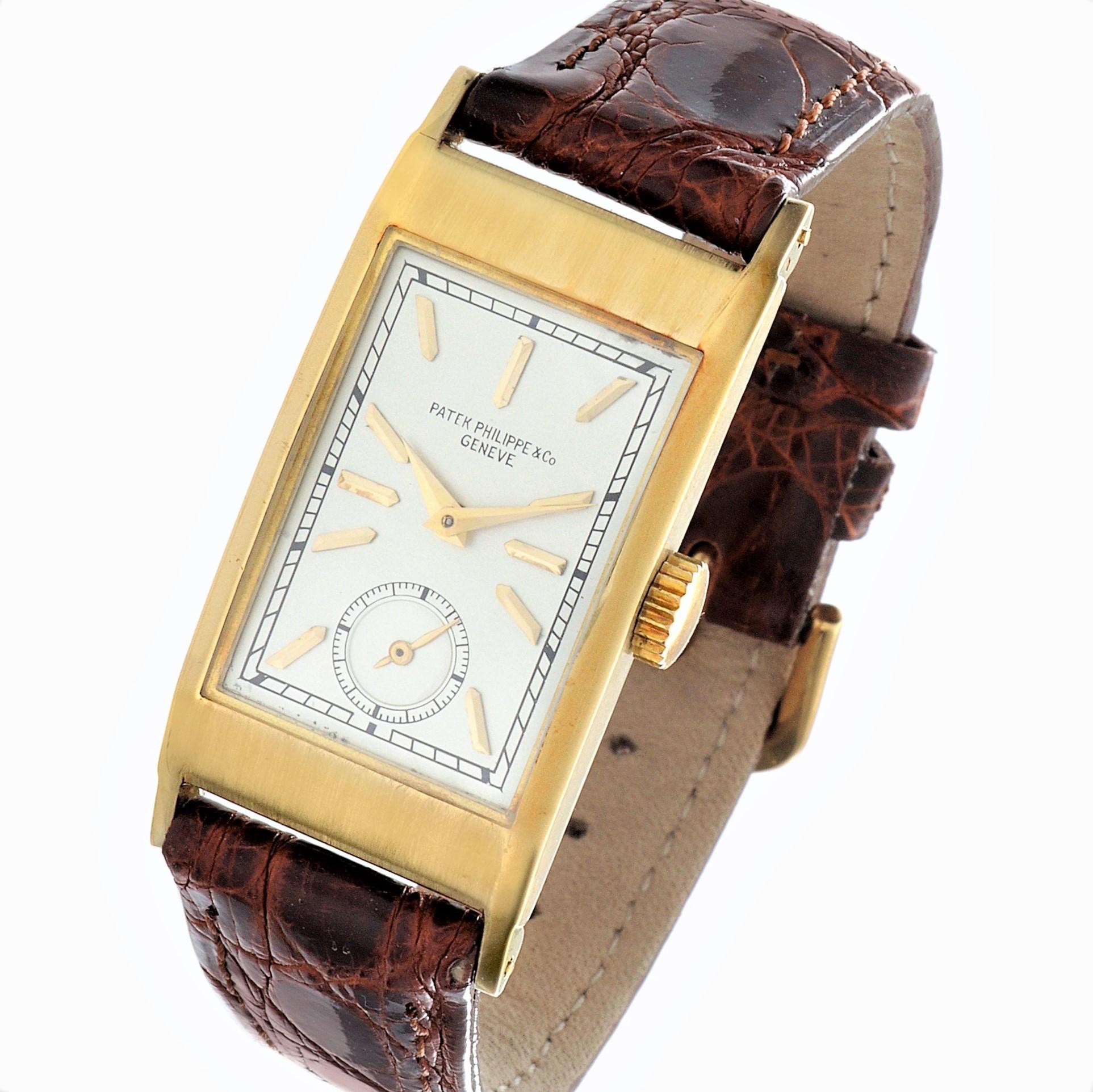 Patek Philippe Montre Art déco vintage Tegolino 425J en or jaune, vers 1940 en vente 7