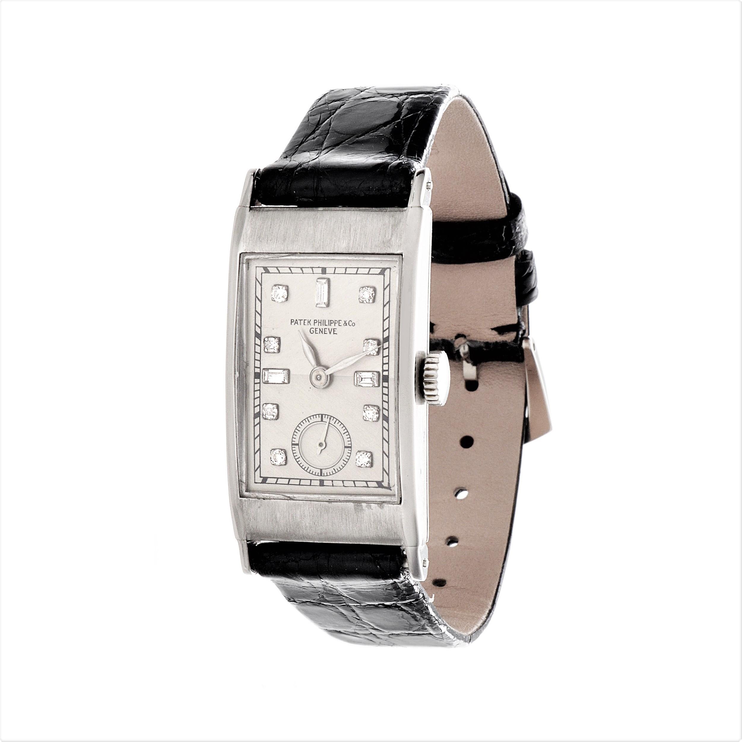 Patek Philippe 425P Tegolino Platinum Art Deco Watch Circa 1937 en vente 1