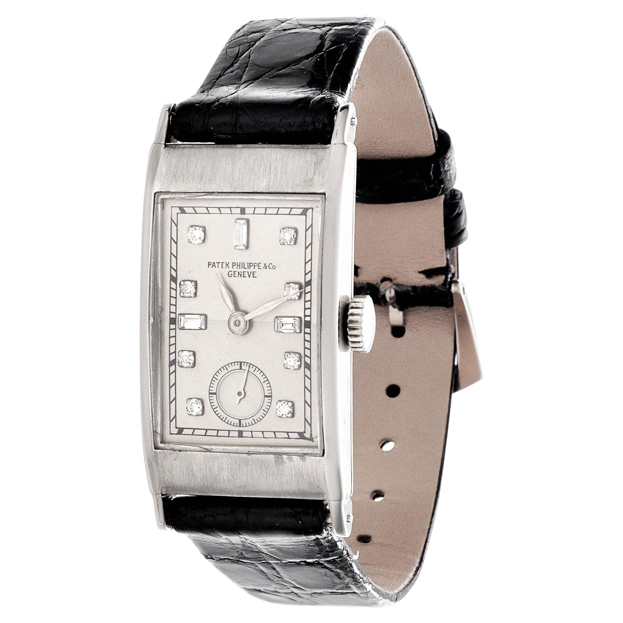 Patek Philippe 425P Tegolino Platinum Art Deco Watch Circa 1937 For Sale