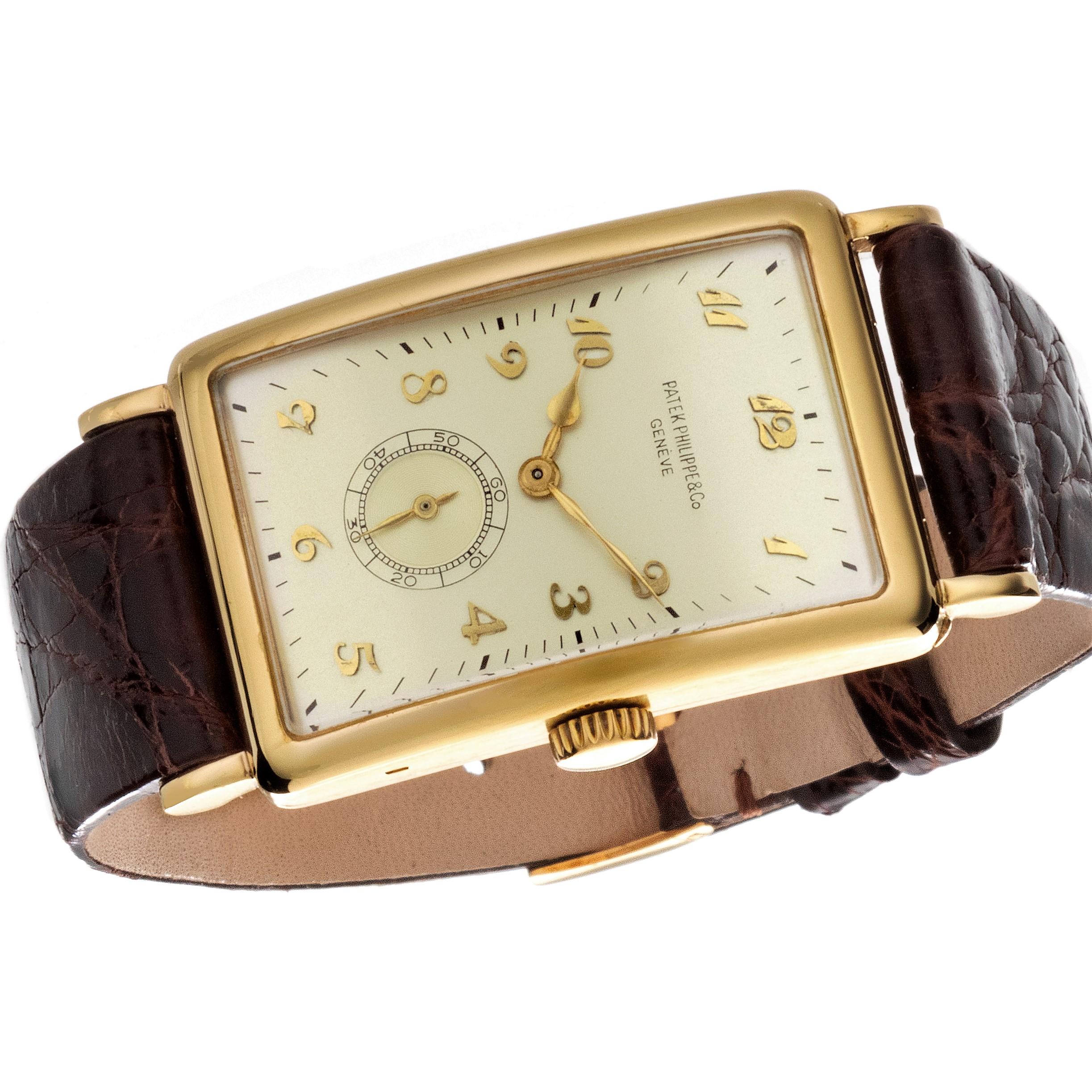 Patek Philippe 431J Montre Art Déco extra-large incurvée rectangulaire en vente 3