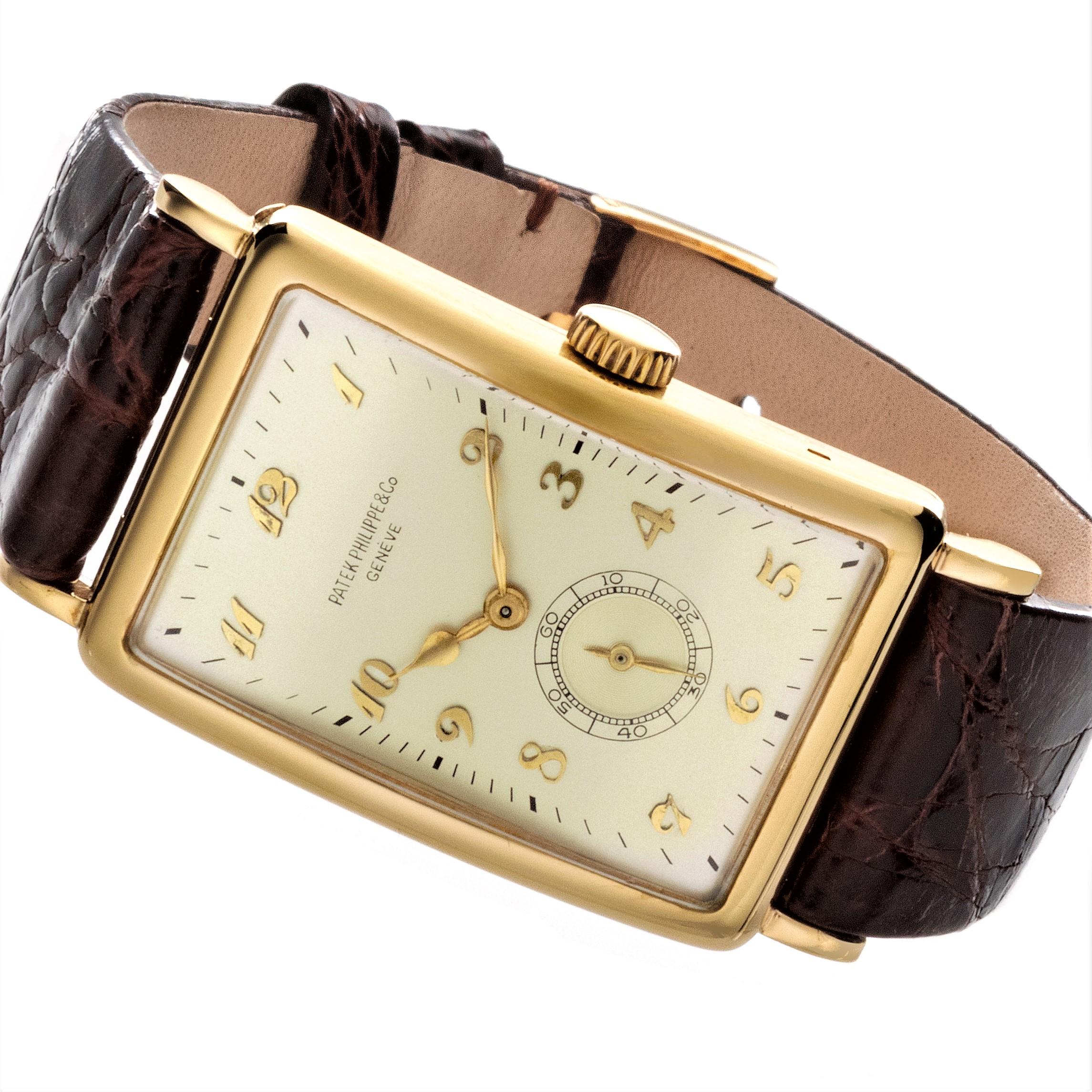 Patek Philippe 431J Extra Large Curved Rectangular Art Deco Watch For Sale 4