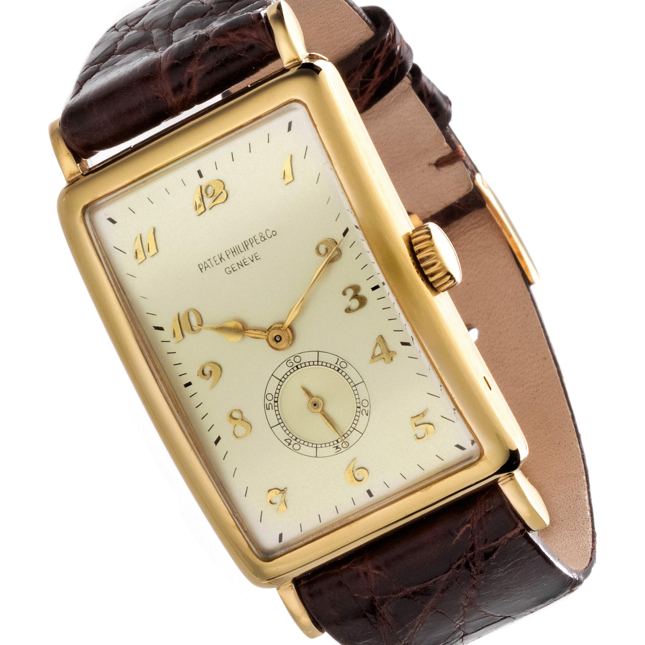 Patek Philippe 431J Extra Large Curved Rectangular Art Deco Watch In Excellent Condition For Sale In Santa Monica, CA