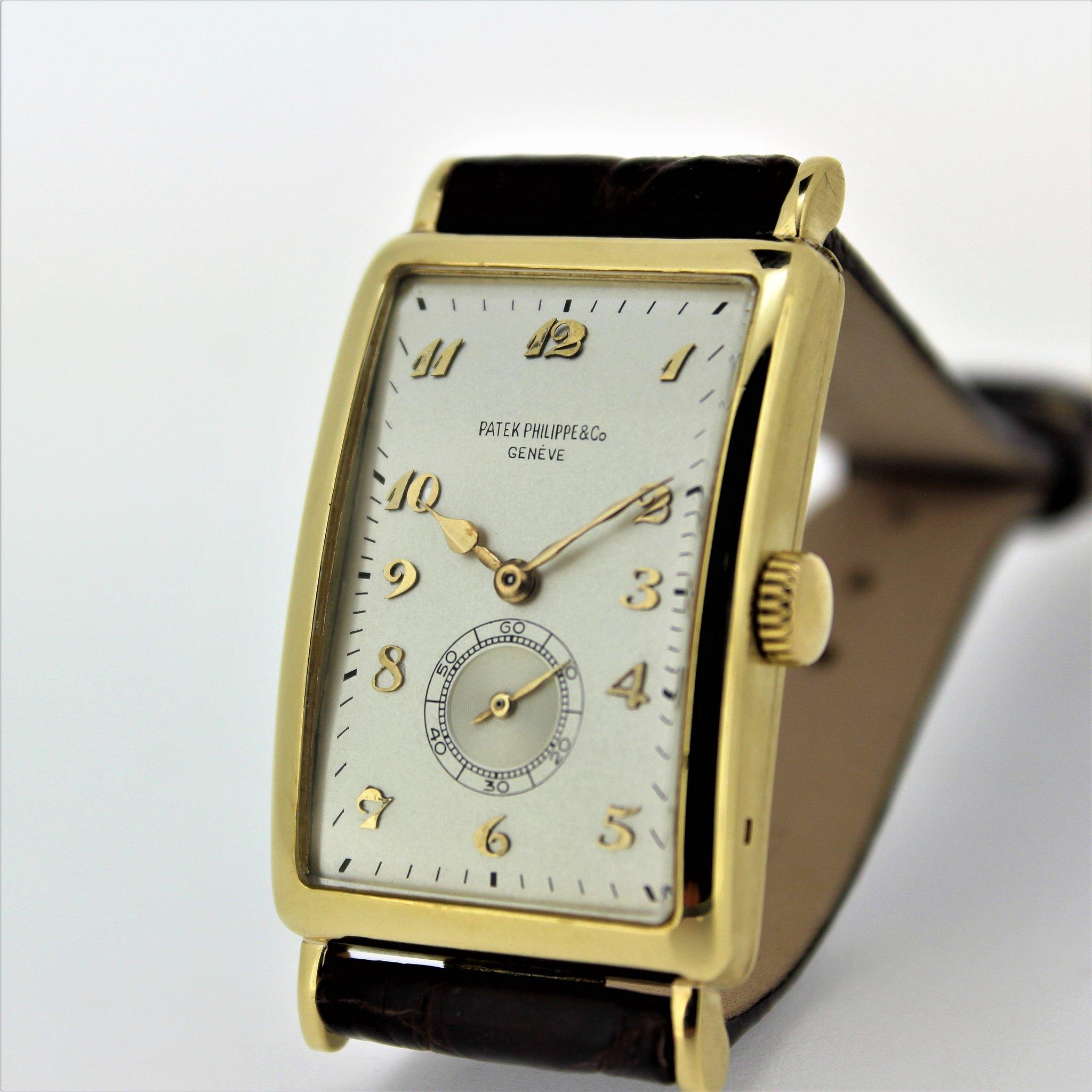 Patek Philippe 431J Extra Large Curved Rectangular Art Deco Watch For Sale 5