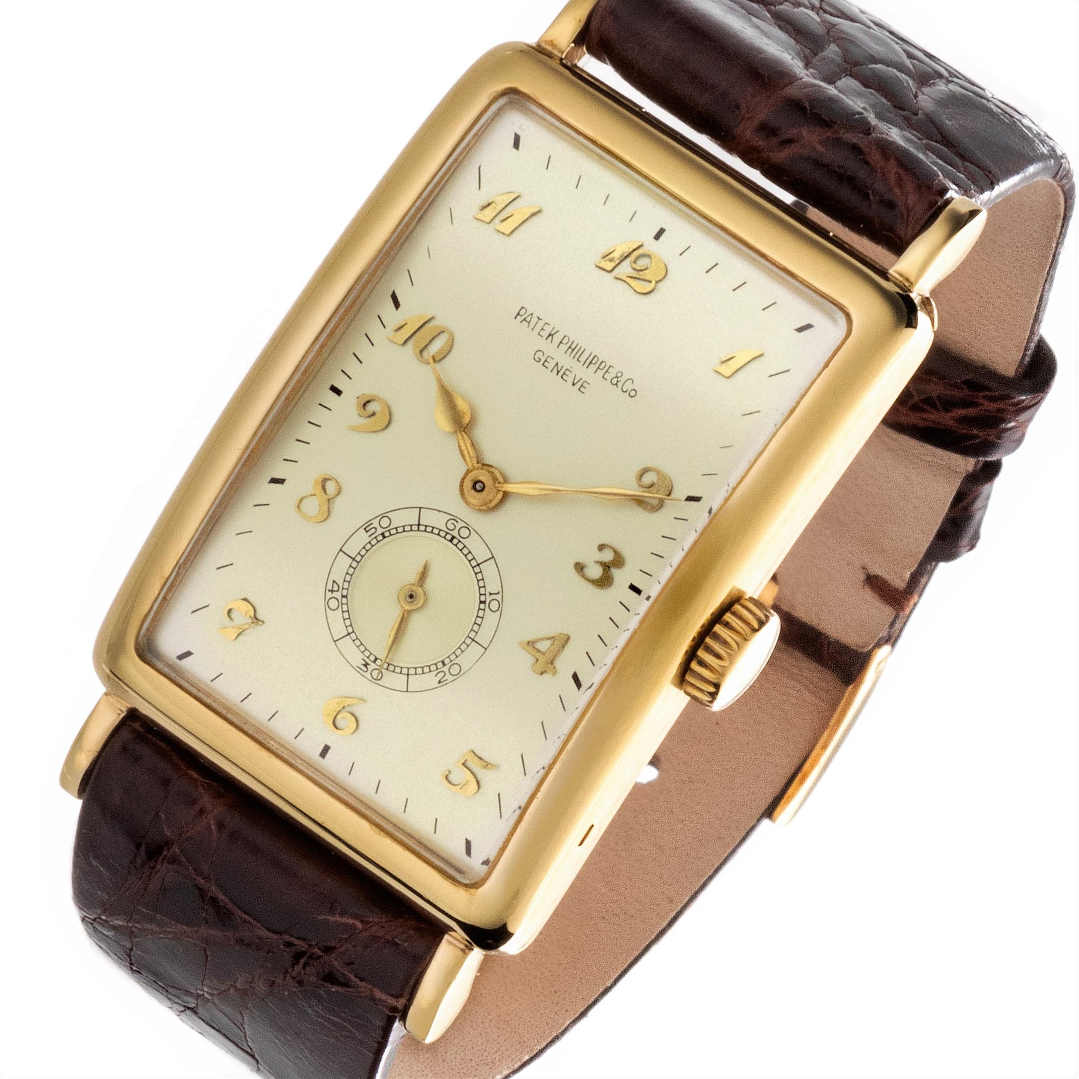 Women's or Men's Patek Philippe 431J Extra Large Curved Rectangular Art Deco Watch For Sale