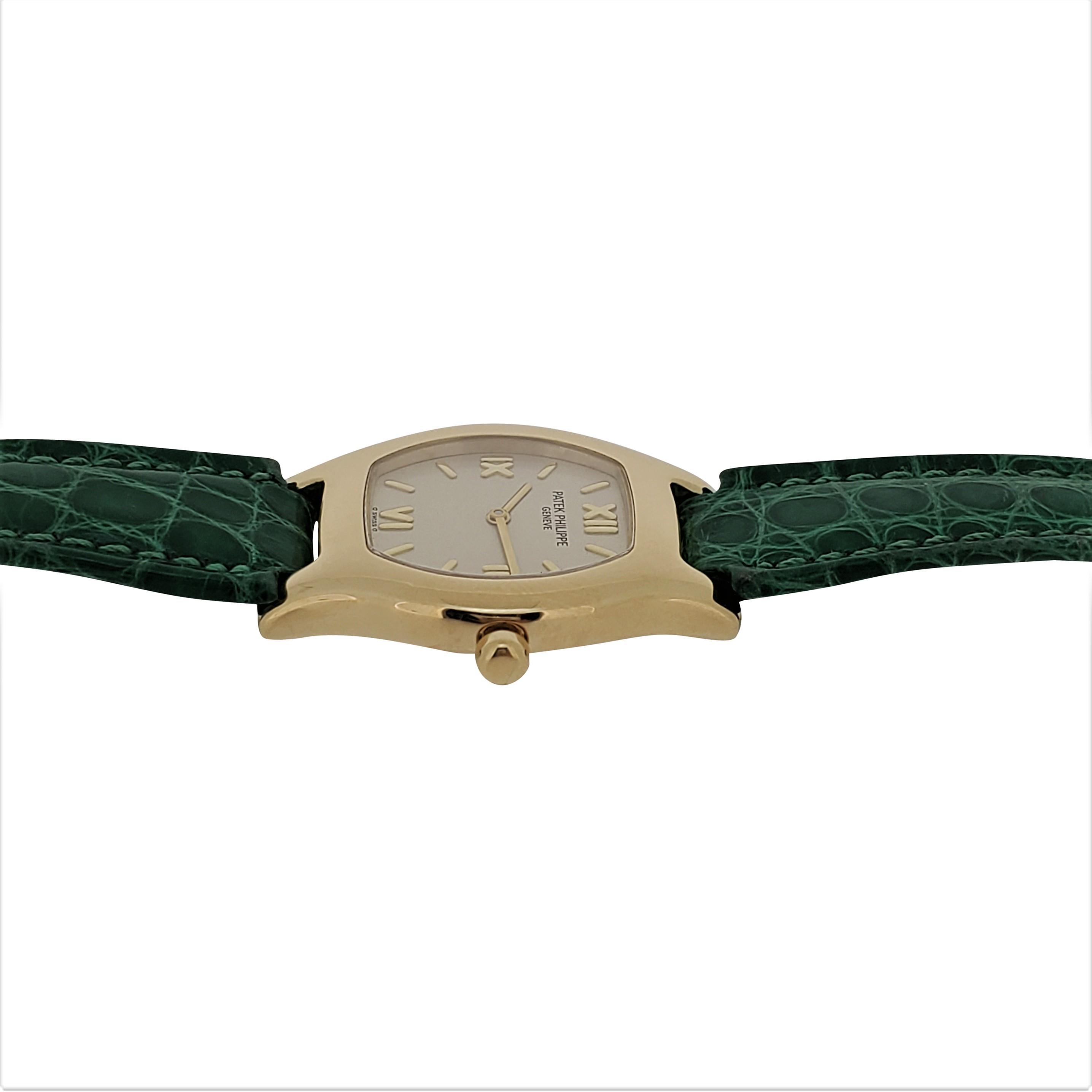 Patek Philippe 4850J Ladies Tonneau High Fashion Cushion Shaped Watch circa 1997 For Sale 6