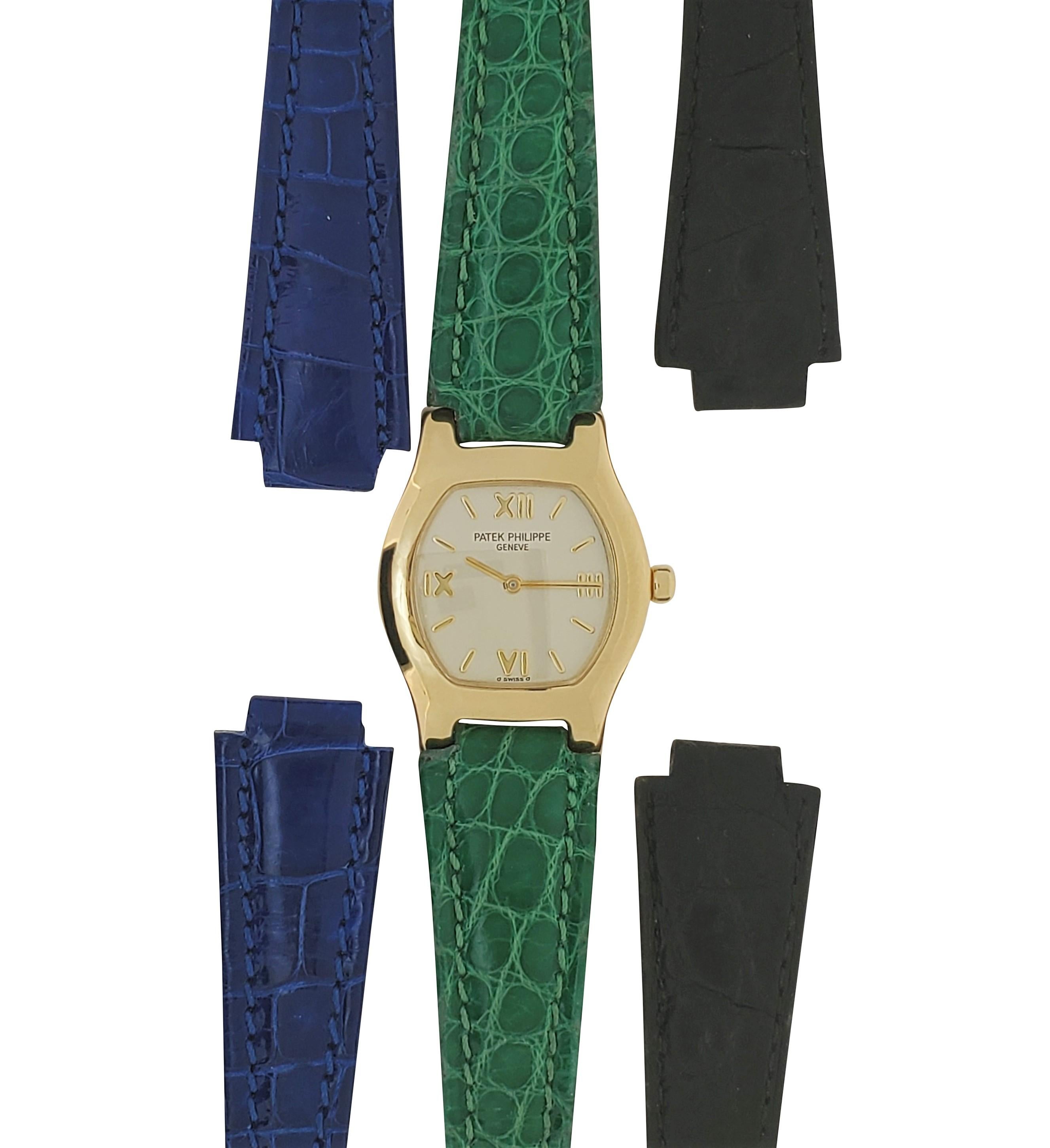 Patek Philippe 4850J Ladies Tonneau High Fashion Cushion Shaped Watch circa 1997 For Sale 9