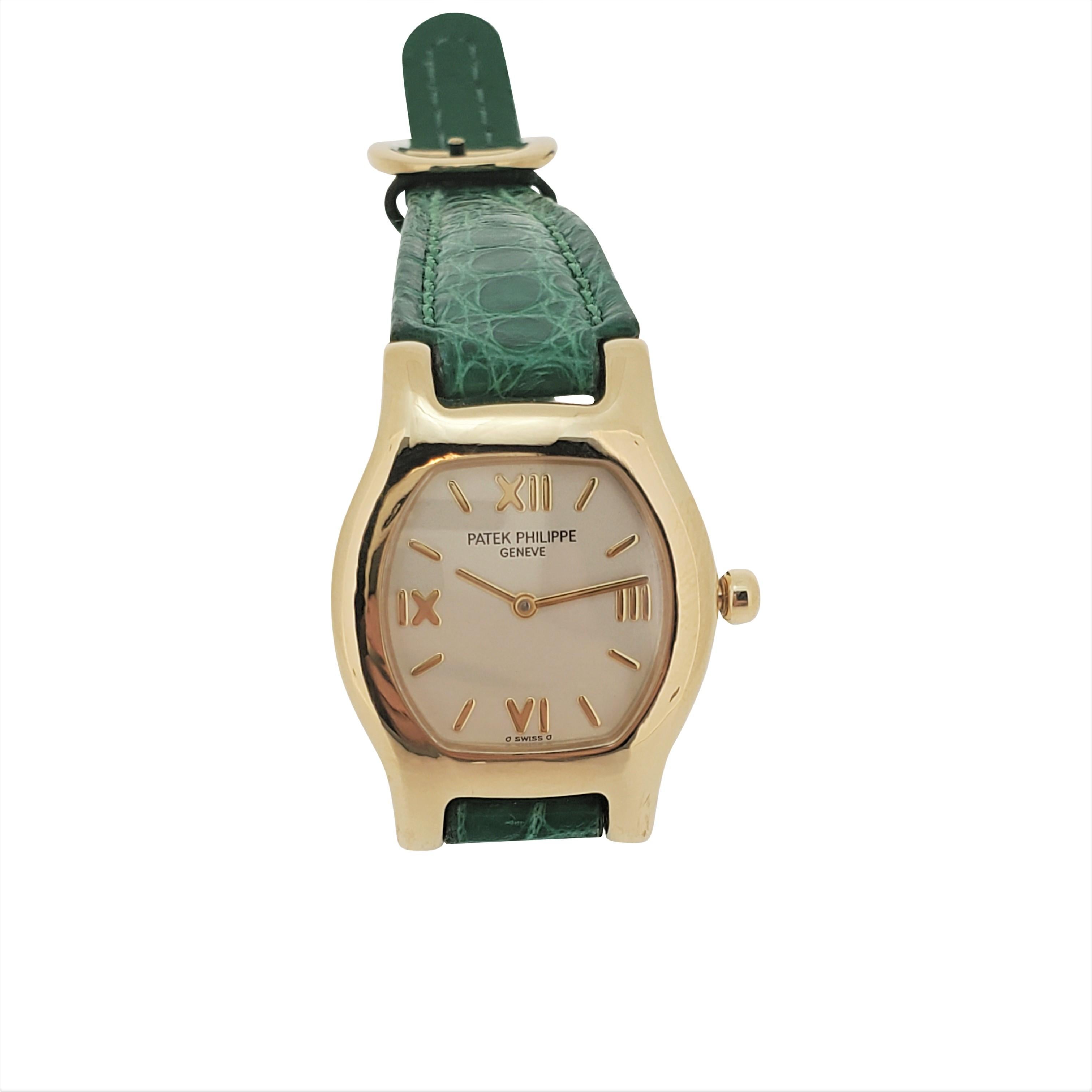 Patek Philippe 4850J Ladies Tonneau High Fashion Cushion Shaped Watch circa 1997 For Sale 1