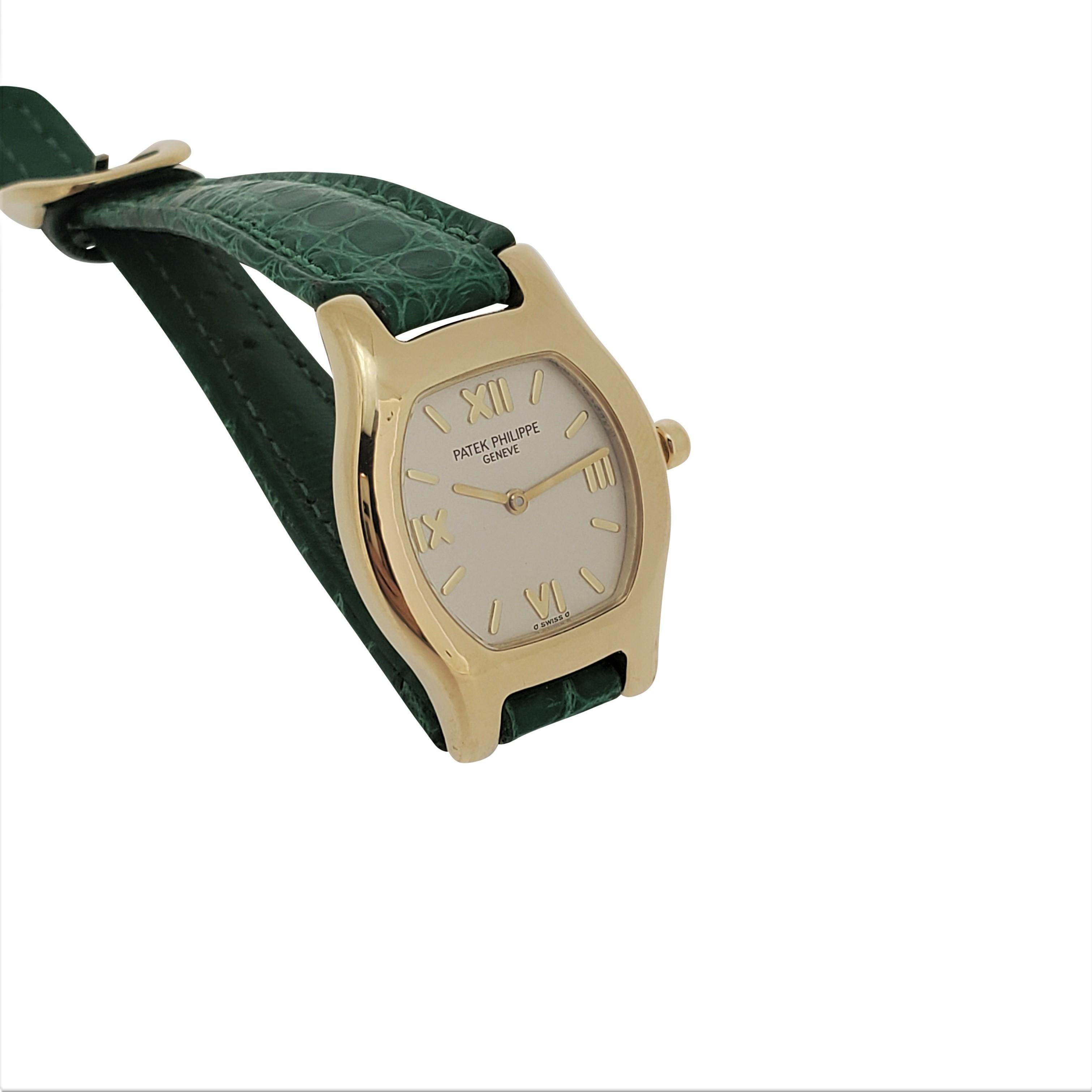 Patek Philippe 4850J Ladies Tonneau High Fashion Cushion Shaped Watch circa 1997 For Sale 2