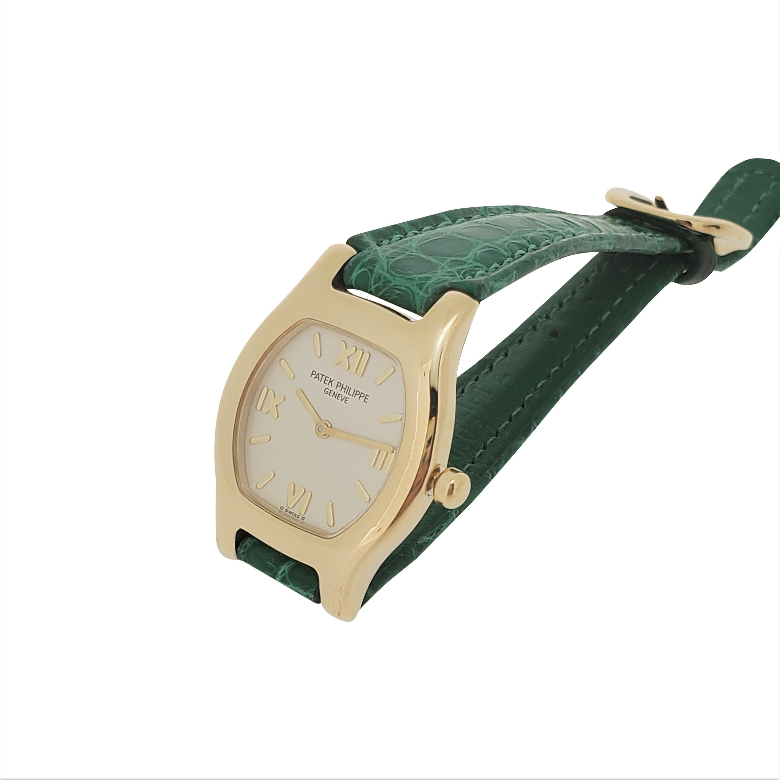 Patek Philippe 4850J Ladies Tonneau High Fashion Cushion Shaped Watch circa 1997 For Sale 3
