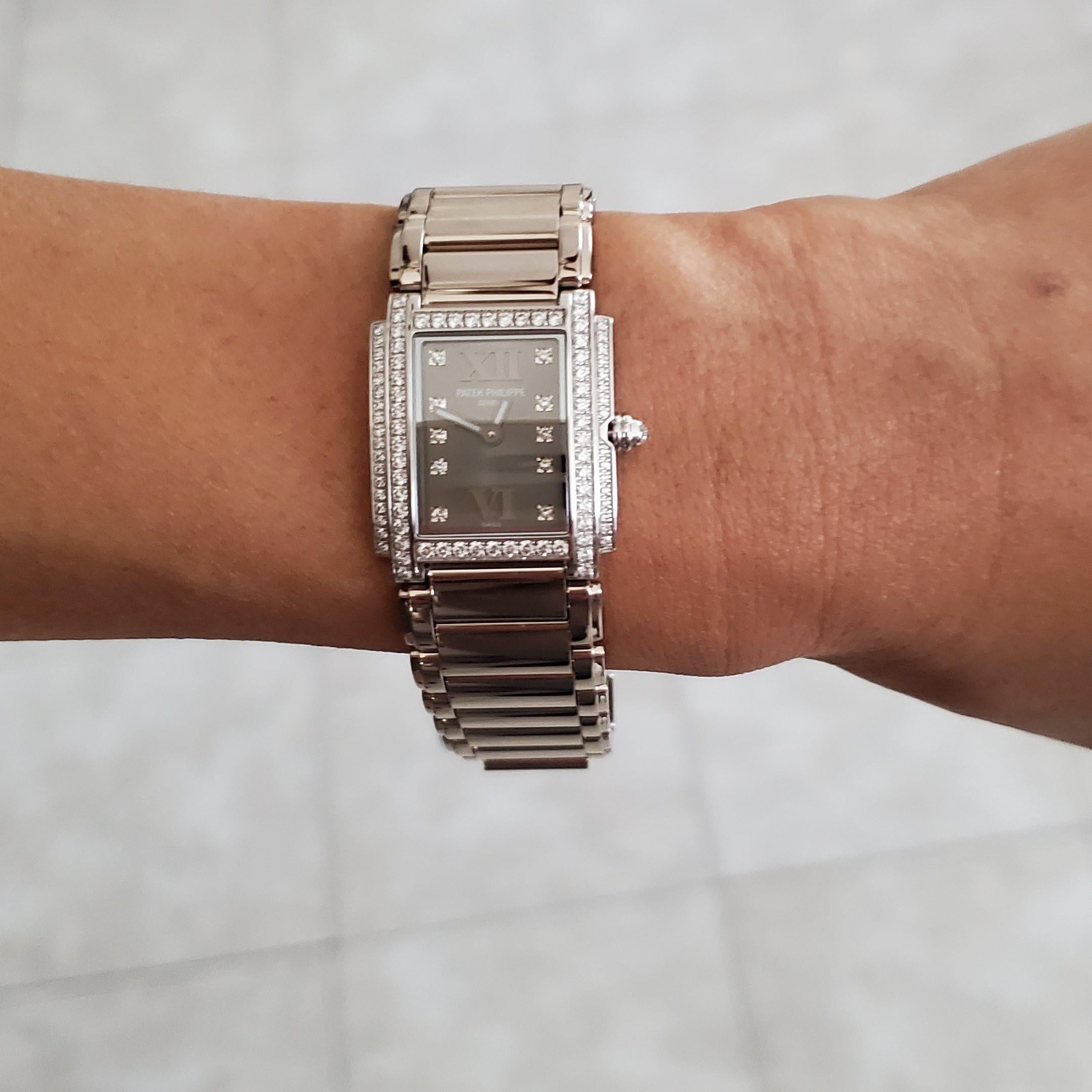 Art Deco Patek Philippe 4908/200G 18K WG Ladies Twenty-4 Diamond case and dial Circa 2010 For Sale