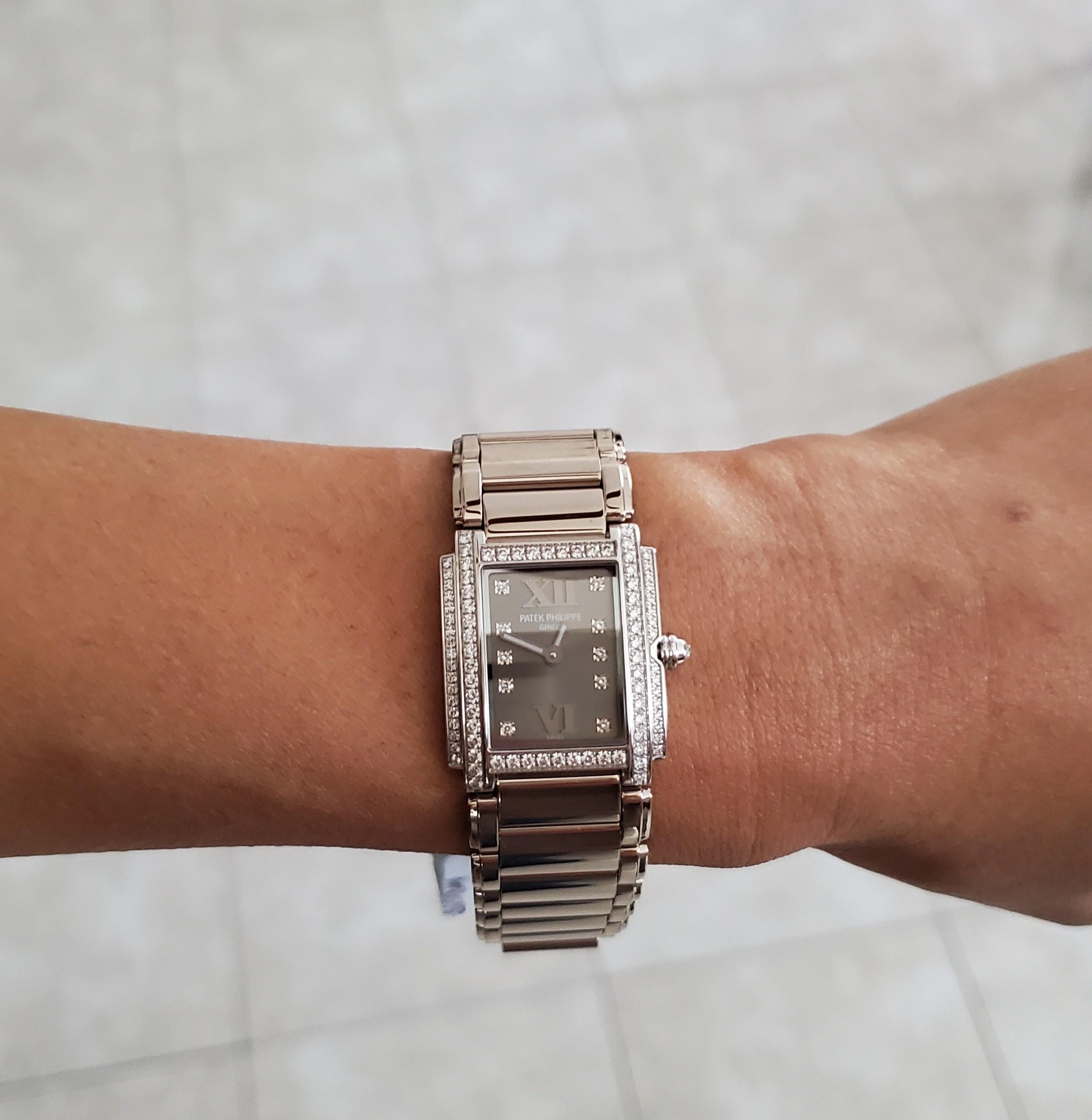 Patek Philippe 4908/200G 18K WG Ladies Twenty-4 Diamond case and dial Circa 2010 For Sale 4