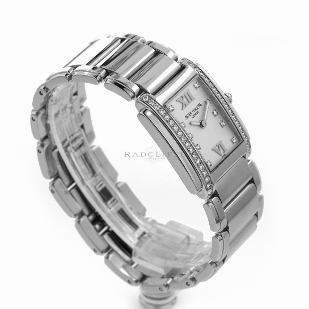 Patek Philippe Twenty 4 Reference #:4910/10A-011. Women's  stainless steel, Patek Philippe, Twenty 4  4910/10A-011, swiss quartz. Verified and Certified by WatchFacts. 1 year warranty offered by WatchFacts.