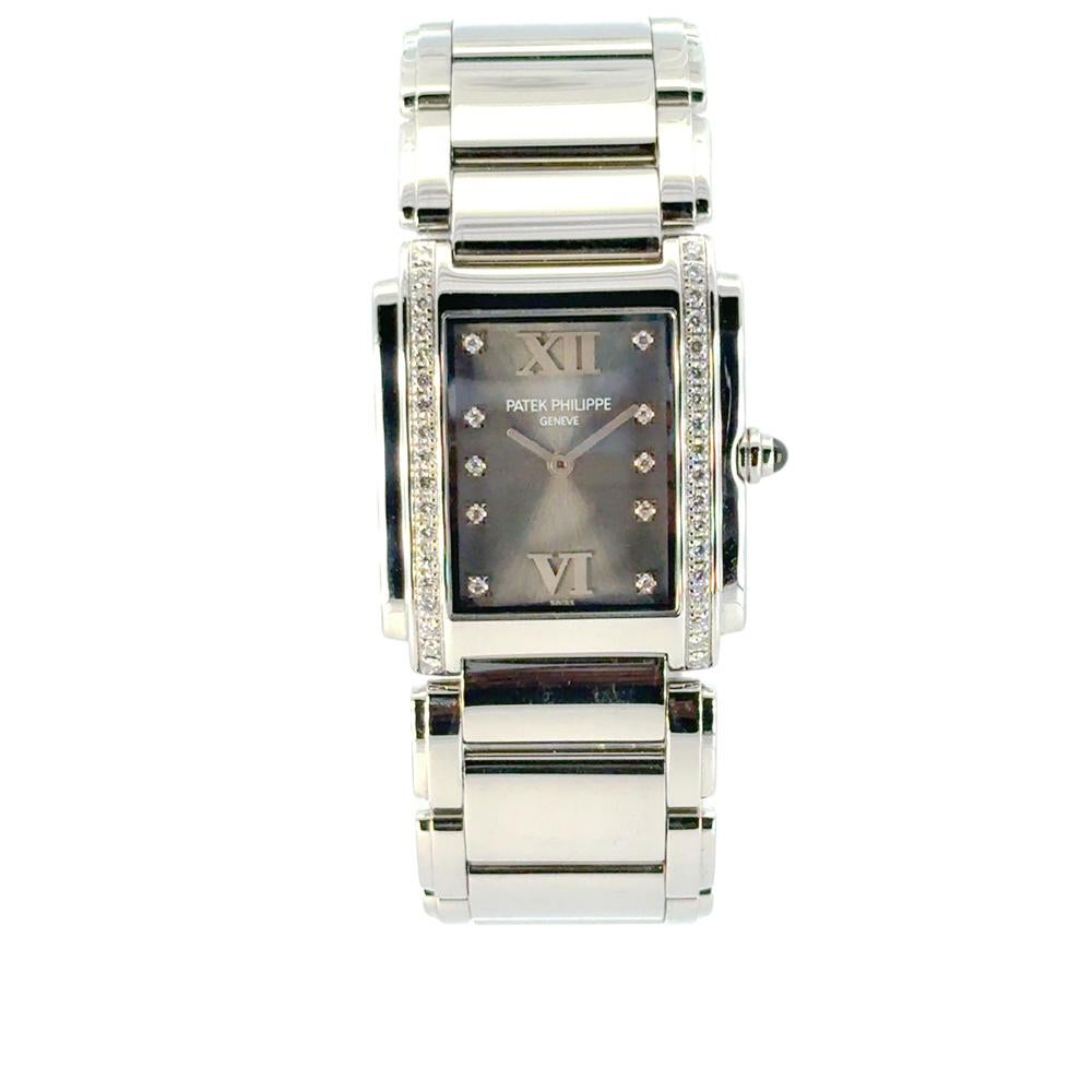 Patek Philippe 4910/10A Twenty-4 Stainless Steel Gray Dial Diamond Ladies Watch For Sale 6