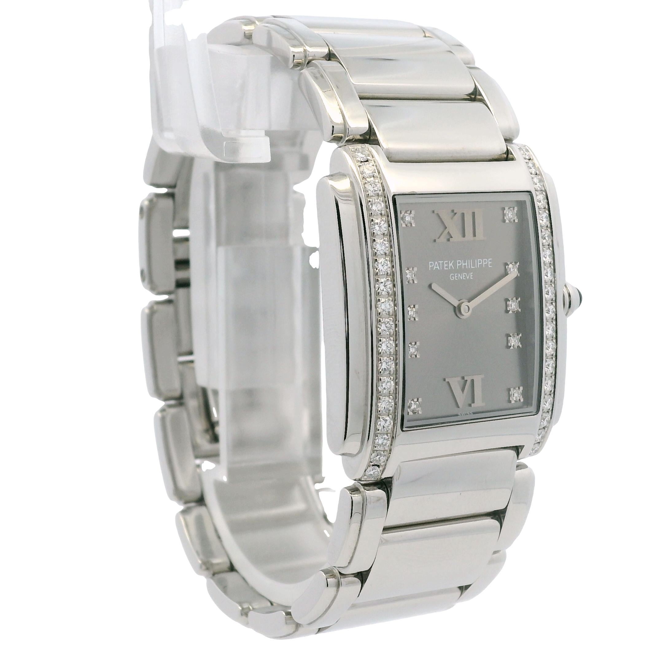 Patek Philippe 4910/10A Twenty-4 Stainless Steel Gray Dial Diamond Ladies Watch For Sale 5