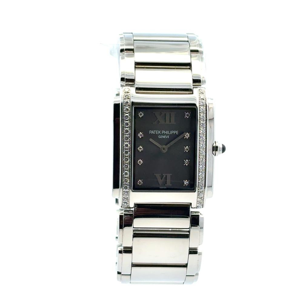 Modern Patek Philippe 4910/10A Twenty-4 Stainless Steel Gray Dial Diamond Ladies Watch For Sale